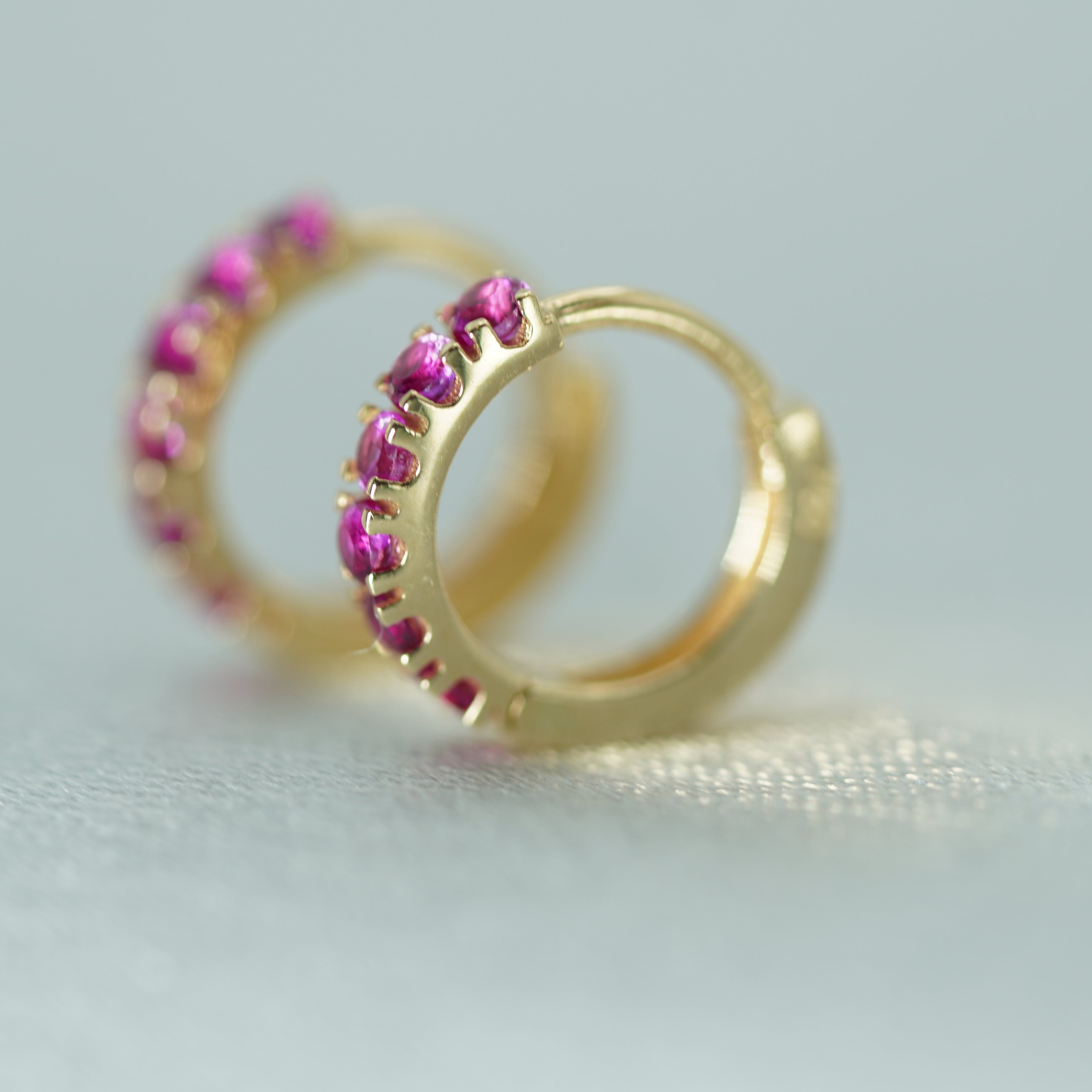 Pink Zircon Hoop Earrings in Yellow Gold