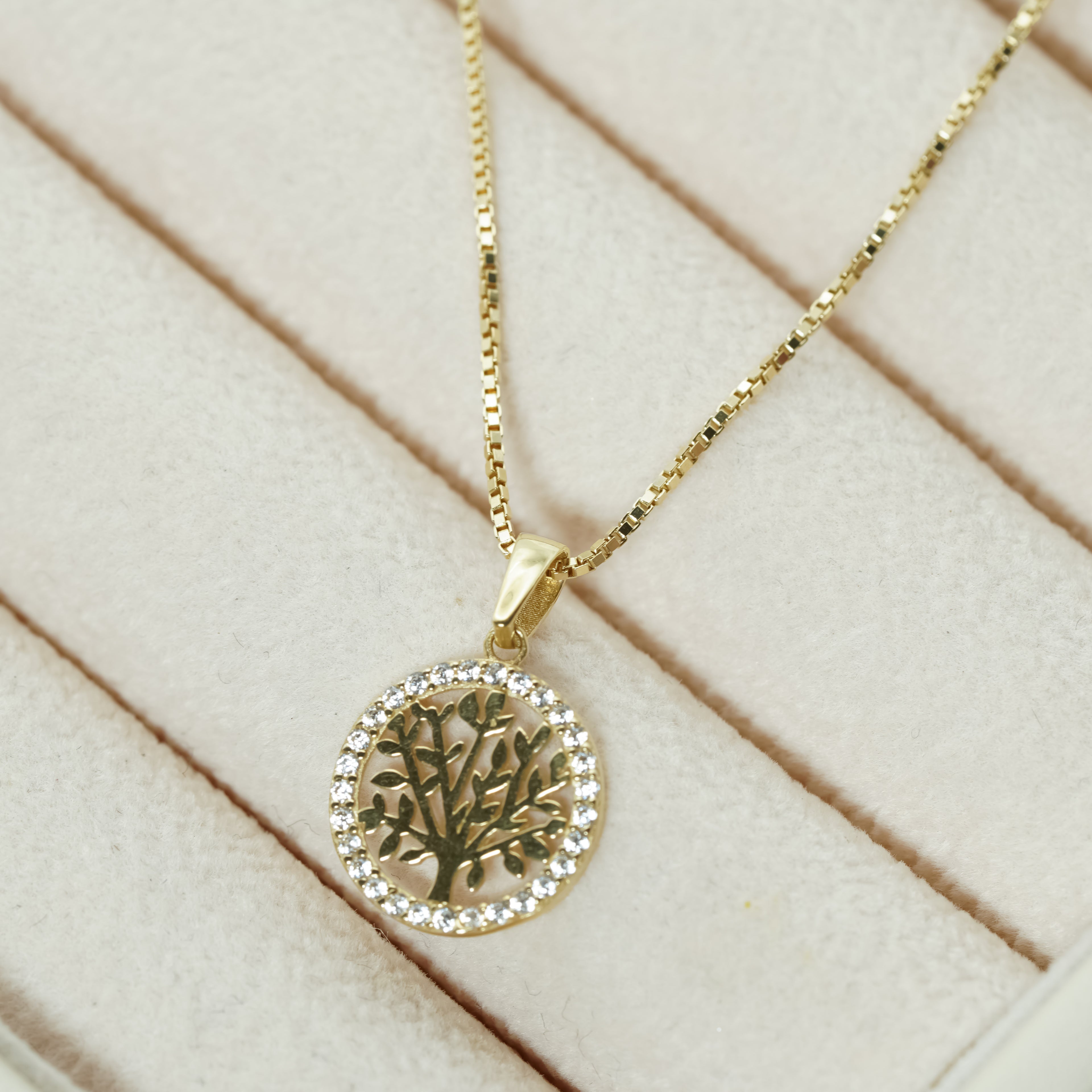 Yellow Gold zirconia Tree of Life Pendant Necklace