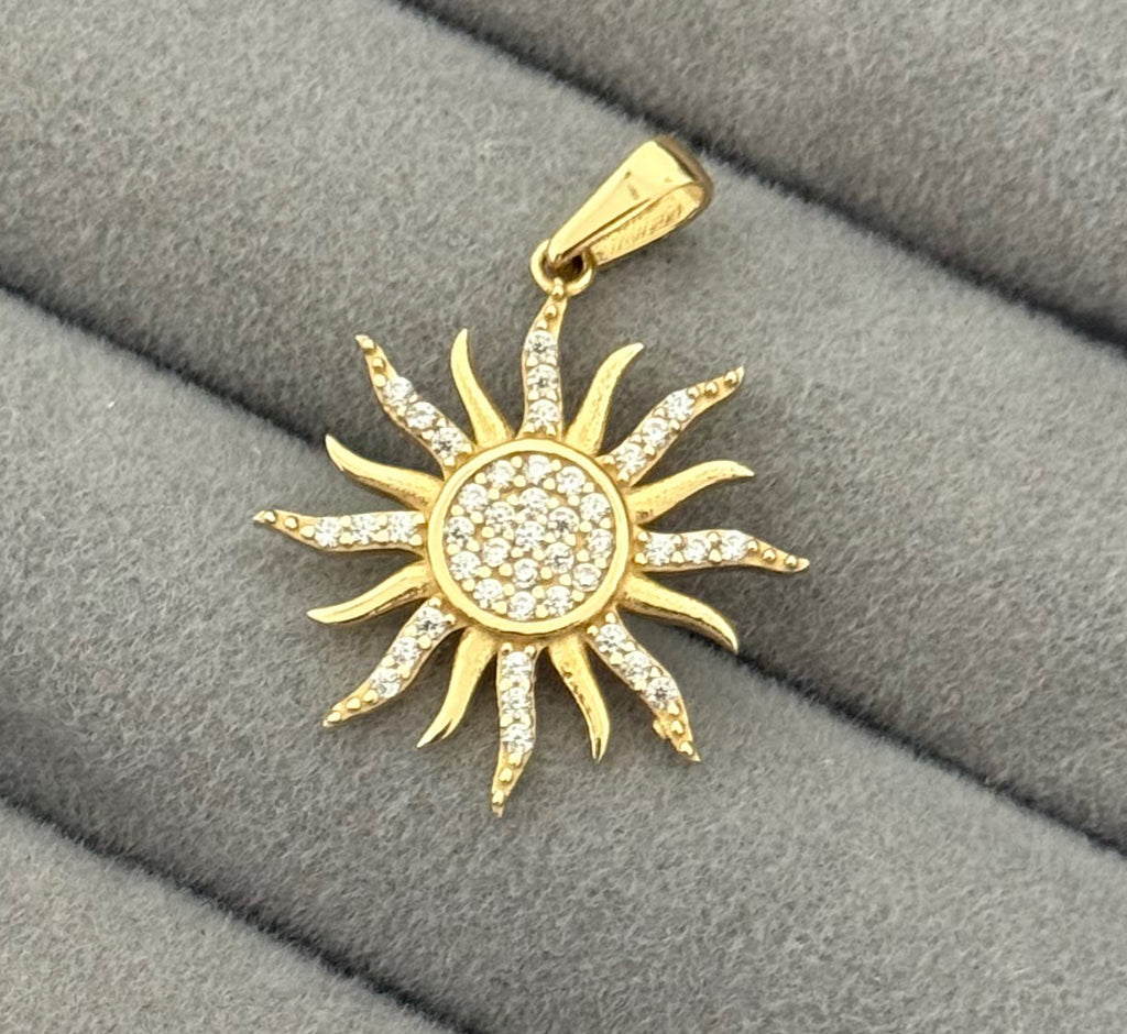 Yellow Gold Zircon Sunburst Pendant