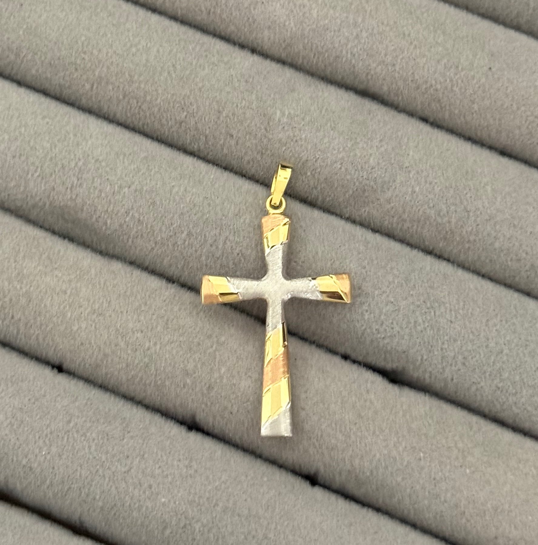 Tri-Color Gold Textured Cross Pendant