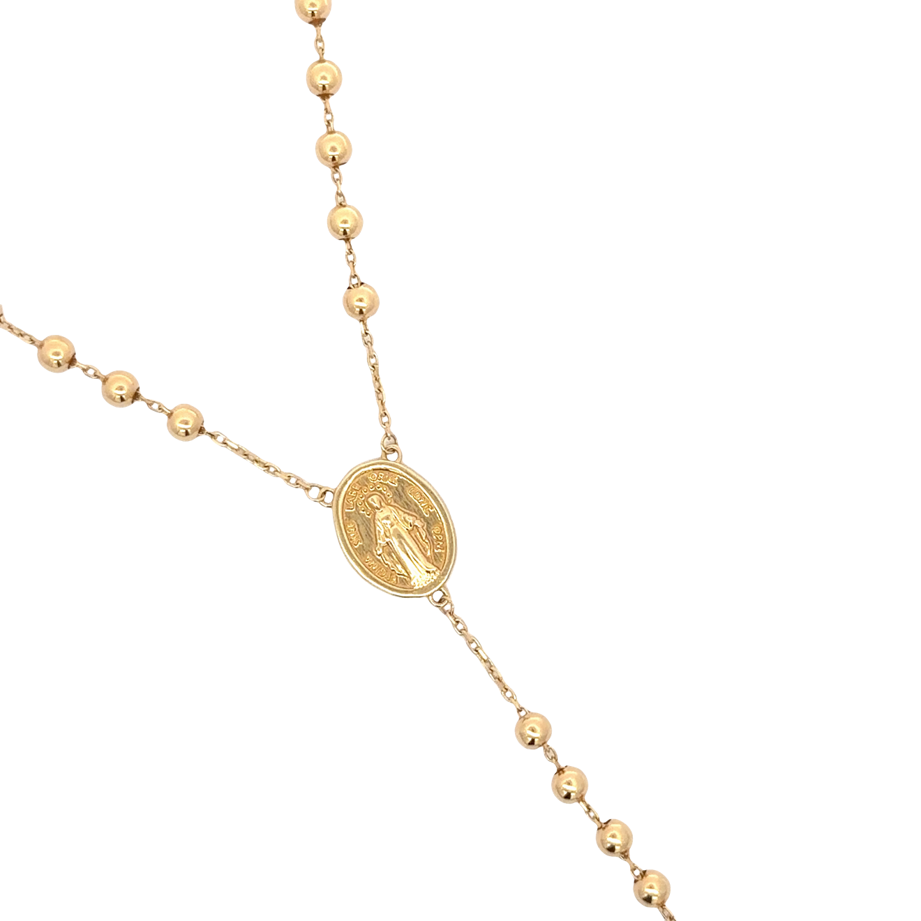 Elegant Yellow Gold Beaded Rosary Necklace with Crucifix Pendant