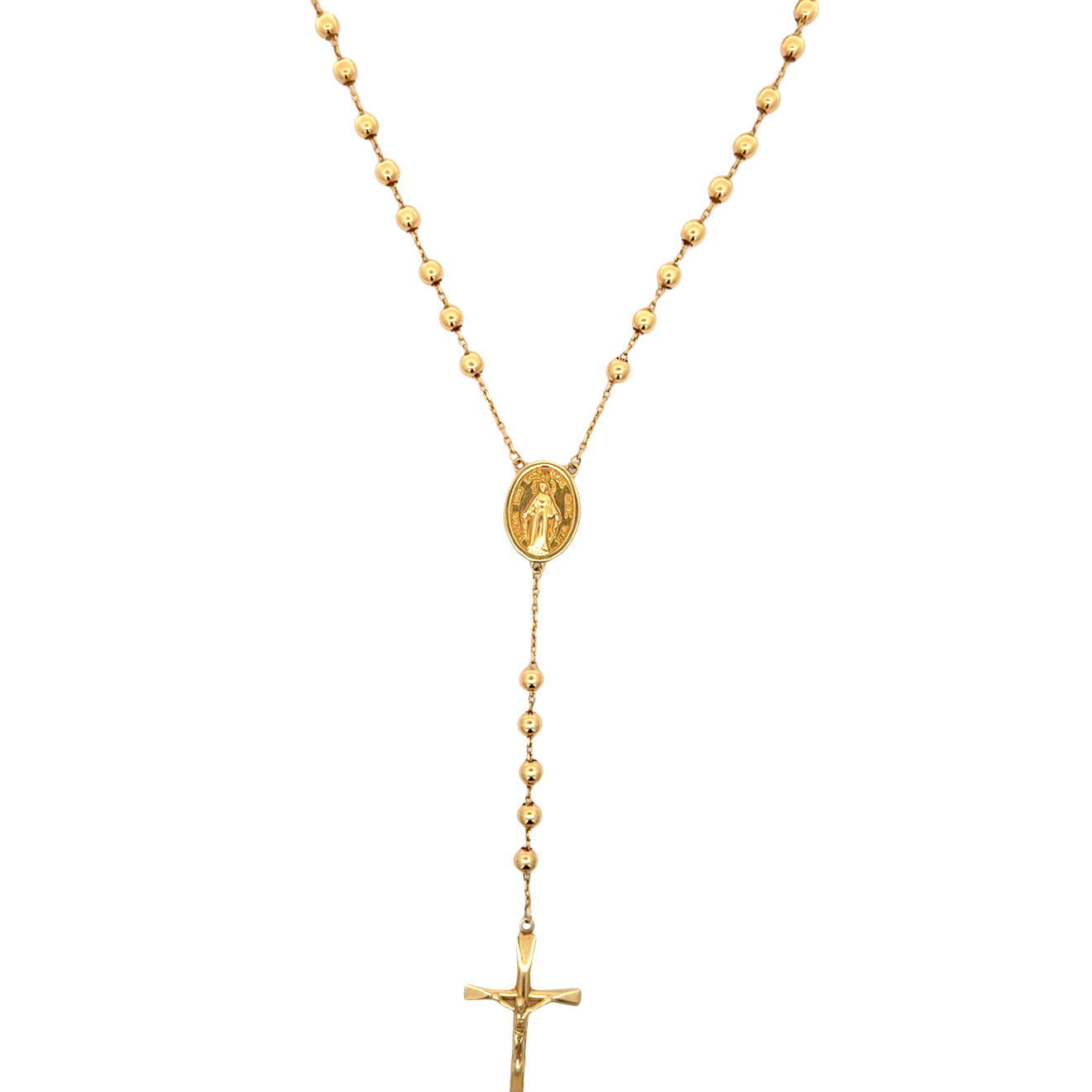 Elegant Yellow Gold Beaded Rosary Necklace with Crucifix Pendant
