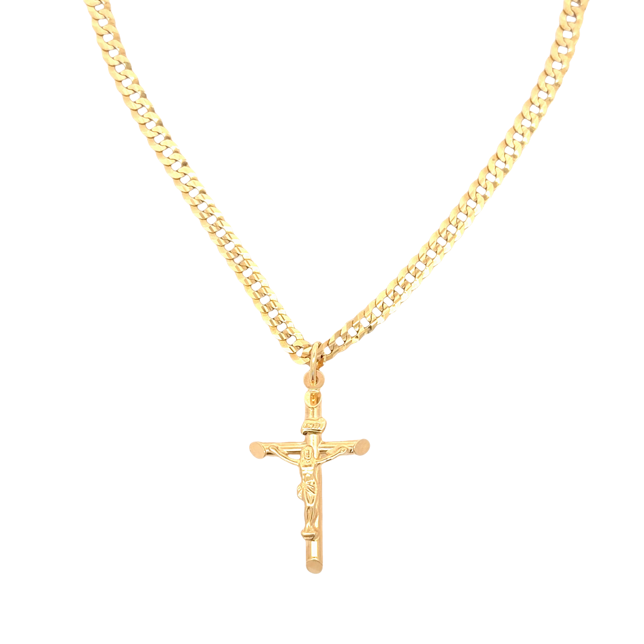 Classic Yellow Gold Chain Necklace with Crucifix Pendant