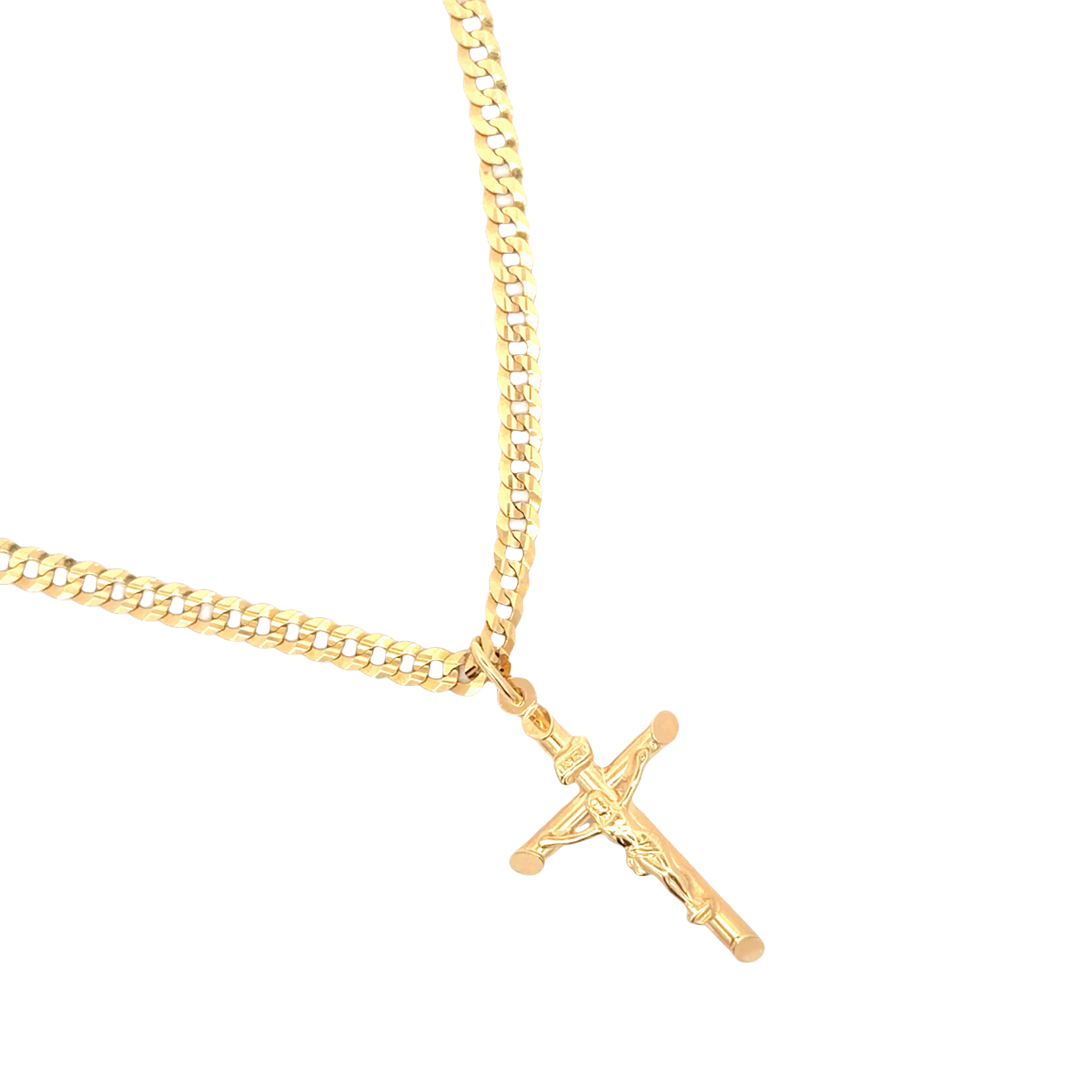 Classic Yellow Gold Chain Necklace with Crucifix Pendant