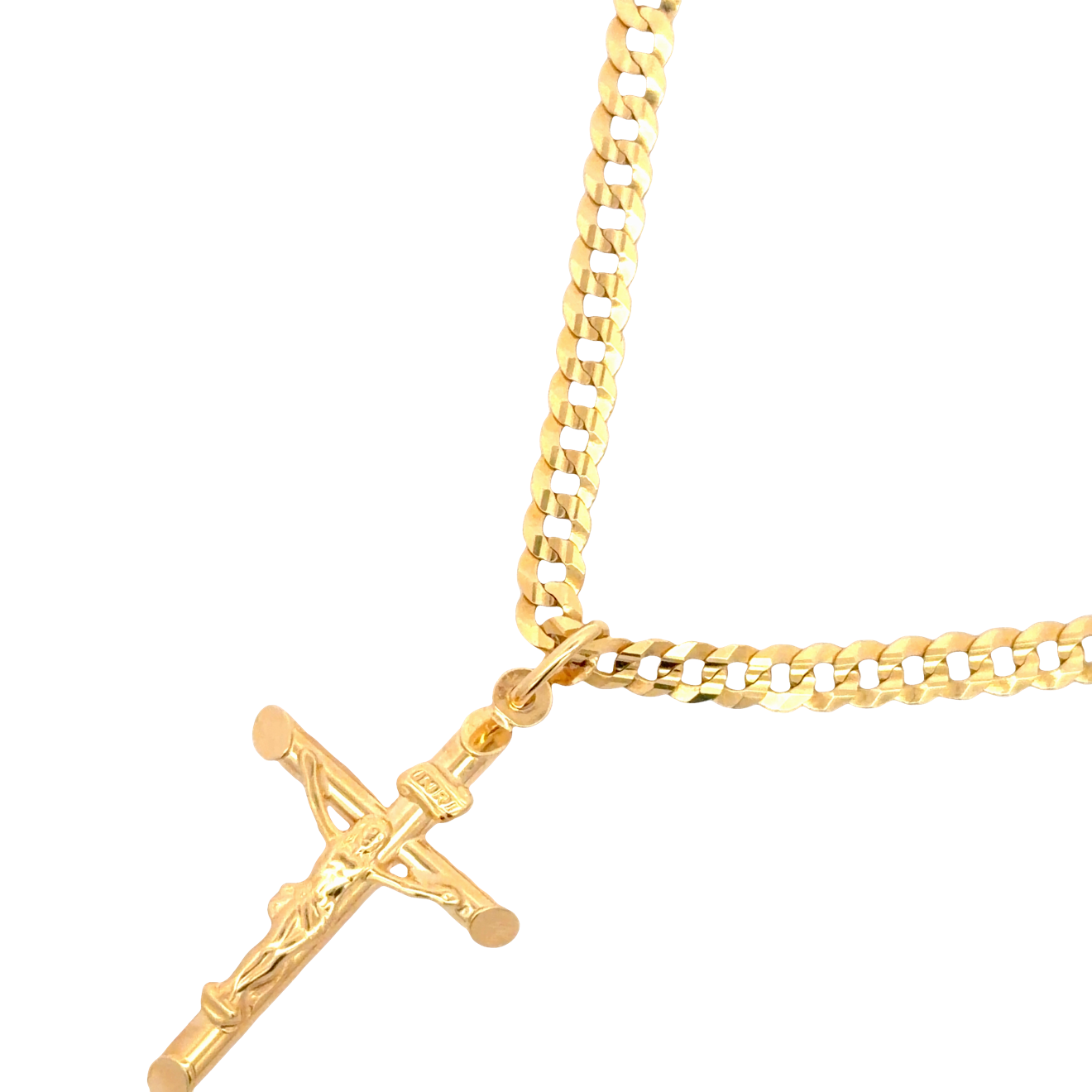 Classic Yellow Gold Chain Necklace with Crucifix Pendant