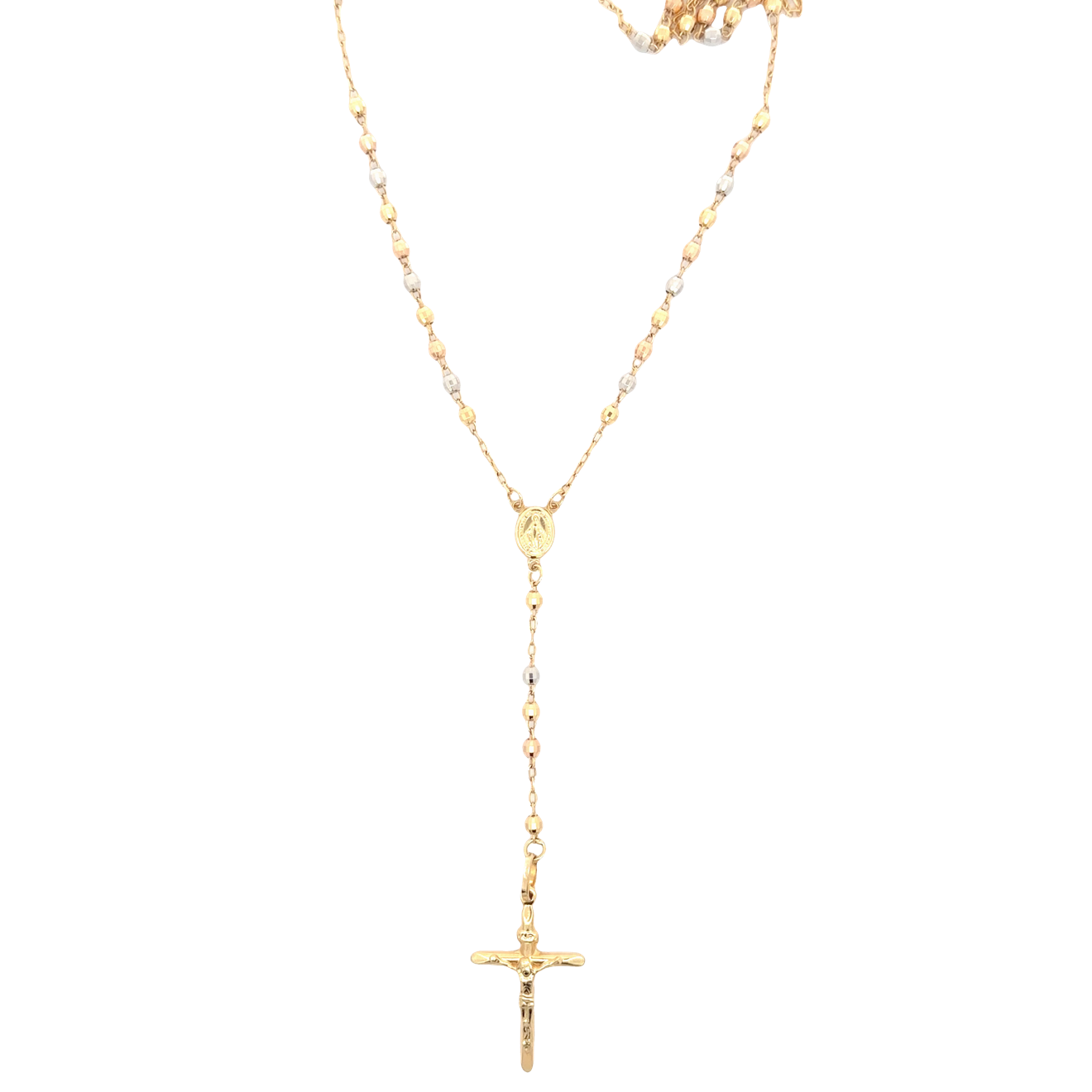 Elegant Yellow Gold Beaded Rosary Necklace