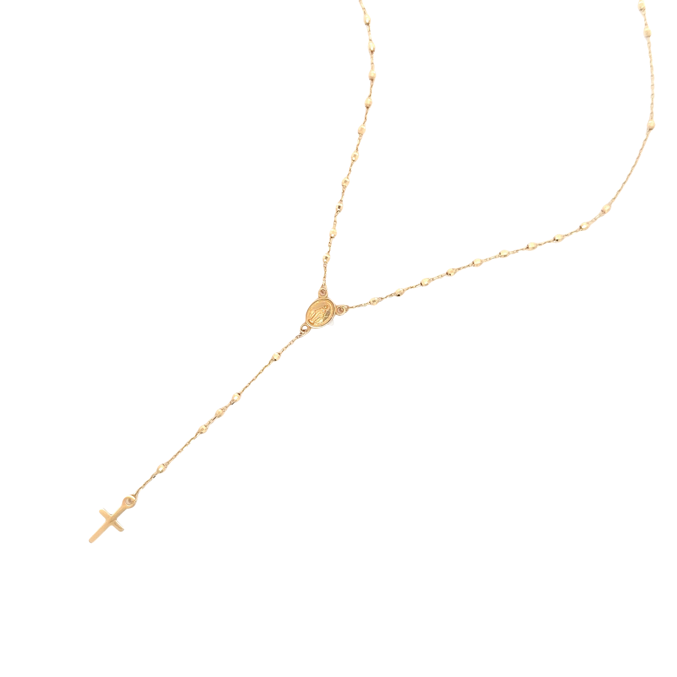 Elegant Yellow Gold Beaded Rosary Necklace with Pendant