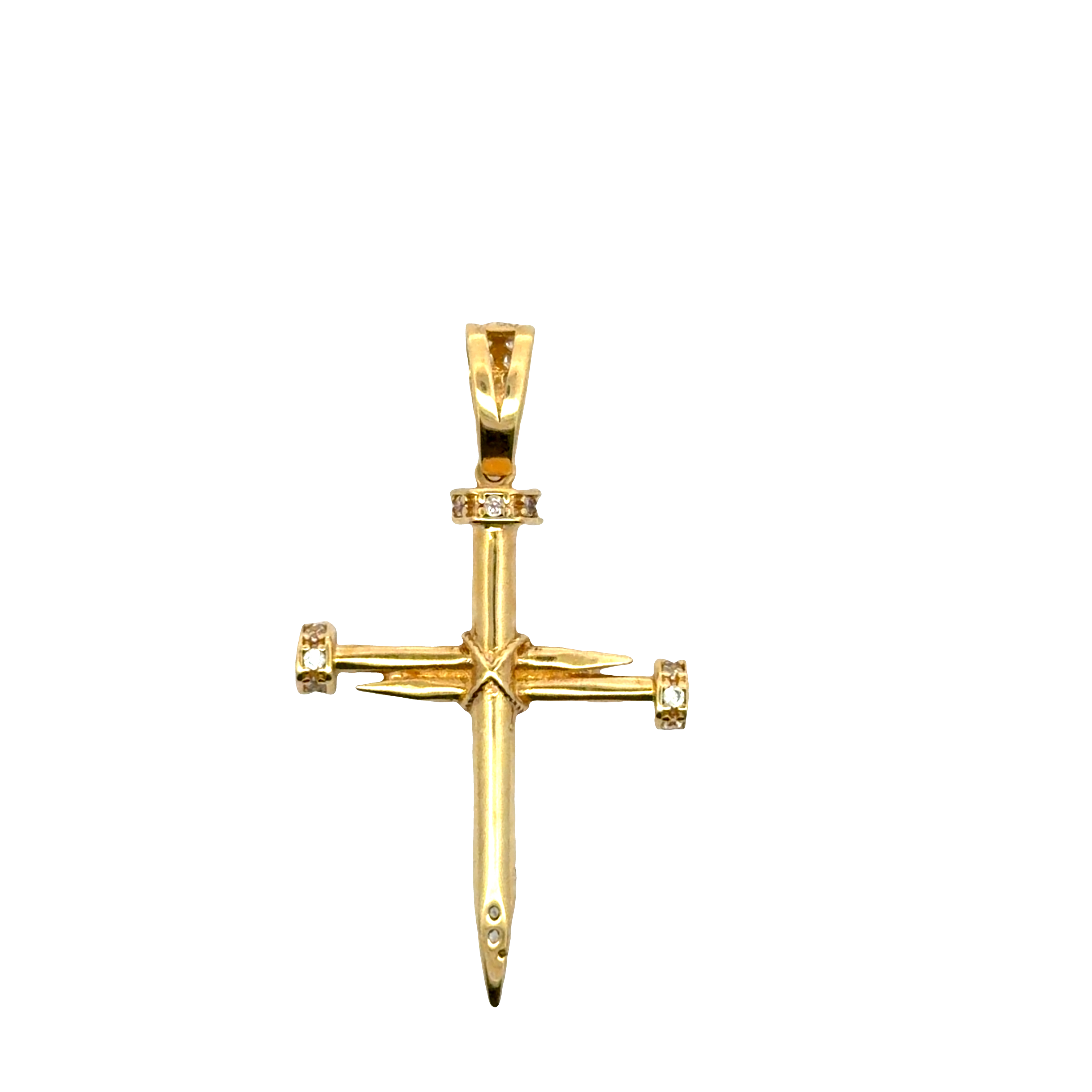 Yellow Gold Nail Cross Pendant with Brilliant Cut Diamonds
