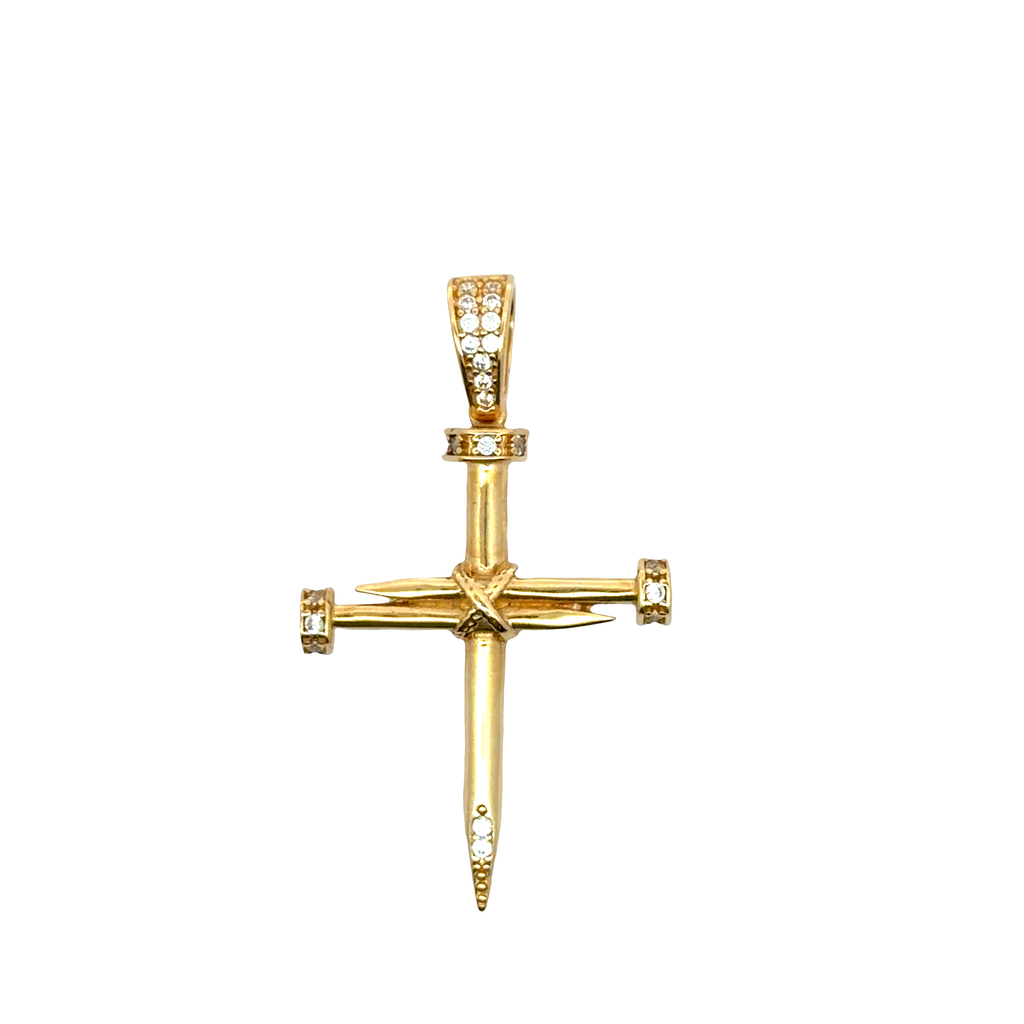 Yellow Gold Nail Cross Pendant with Brilliant Cut Diamonds