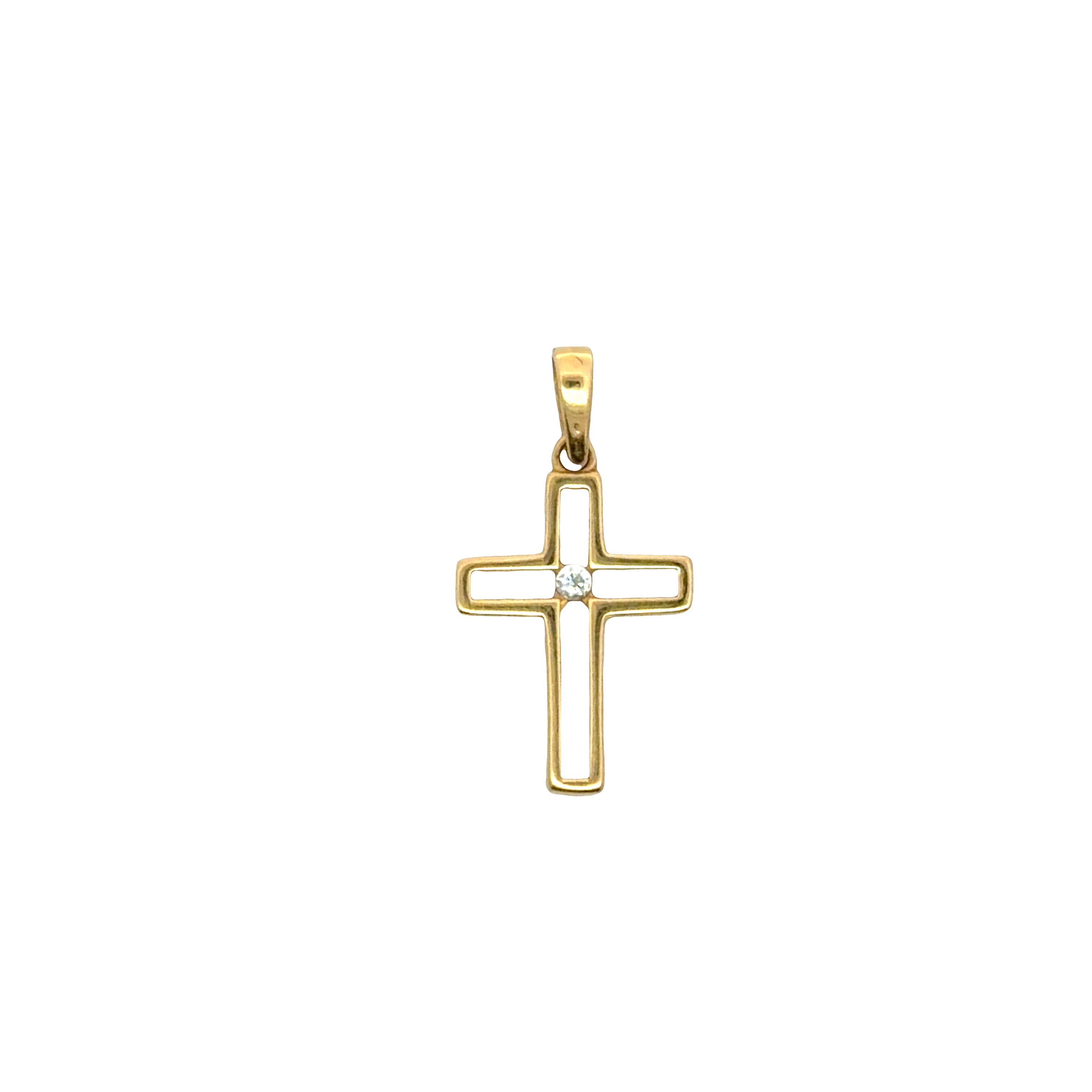 Yellow Gold Cross Pendant with Round Diamond