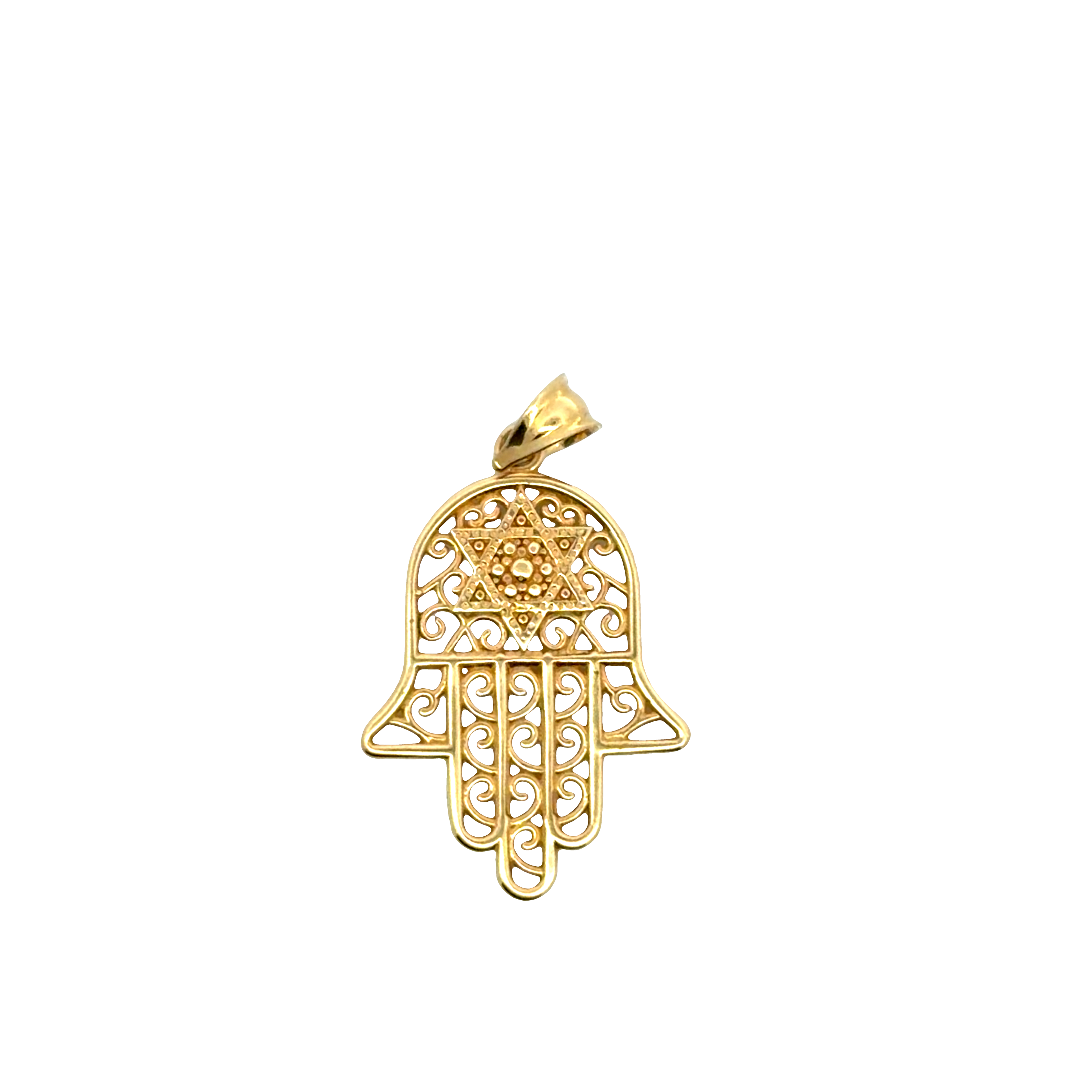 18k Yellow Gold Hamsa Hand Pendant with Star of David
