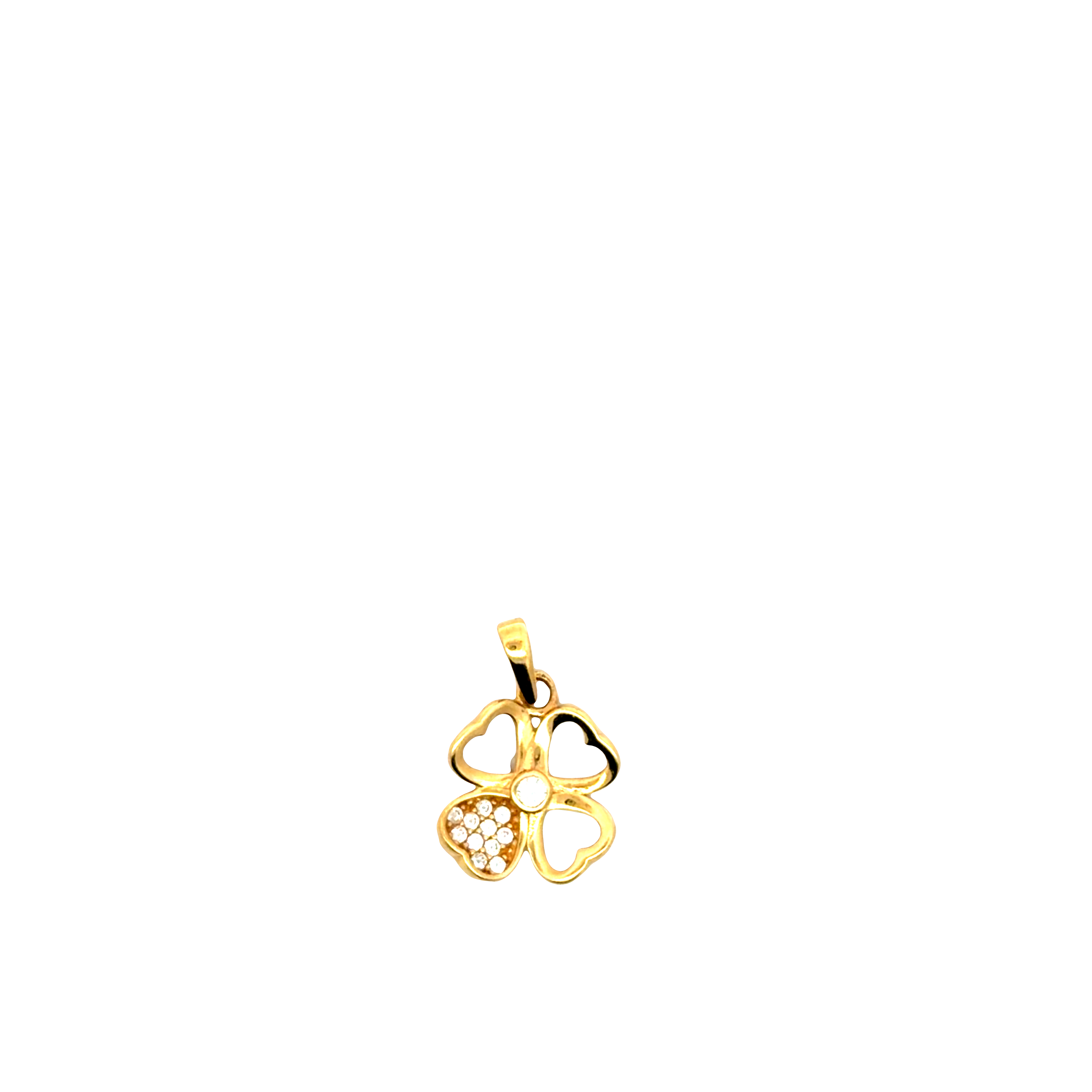Yellow Gold Clover Pendant with Round Brilliant circonia