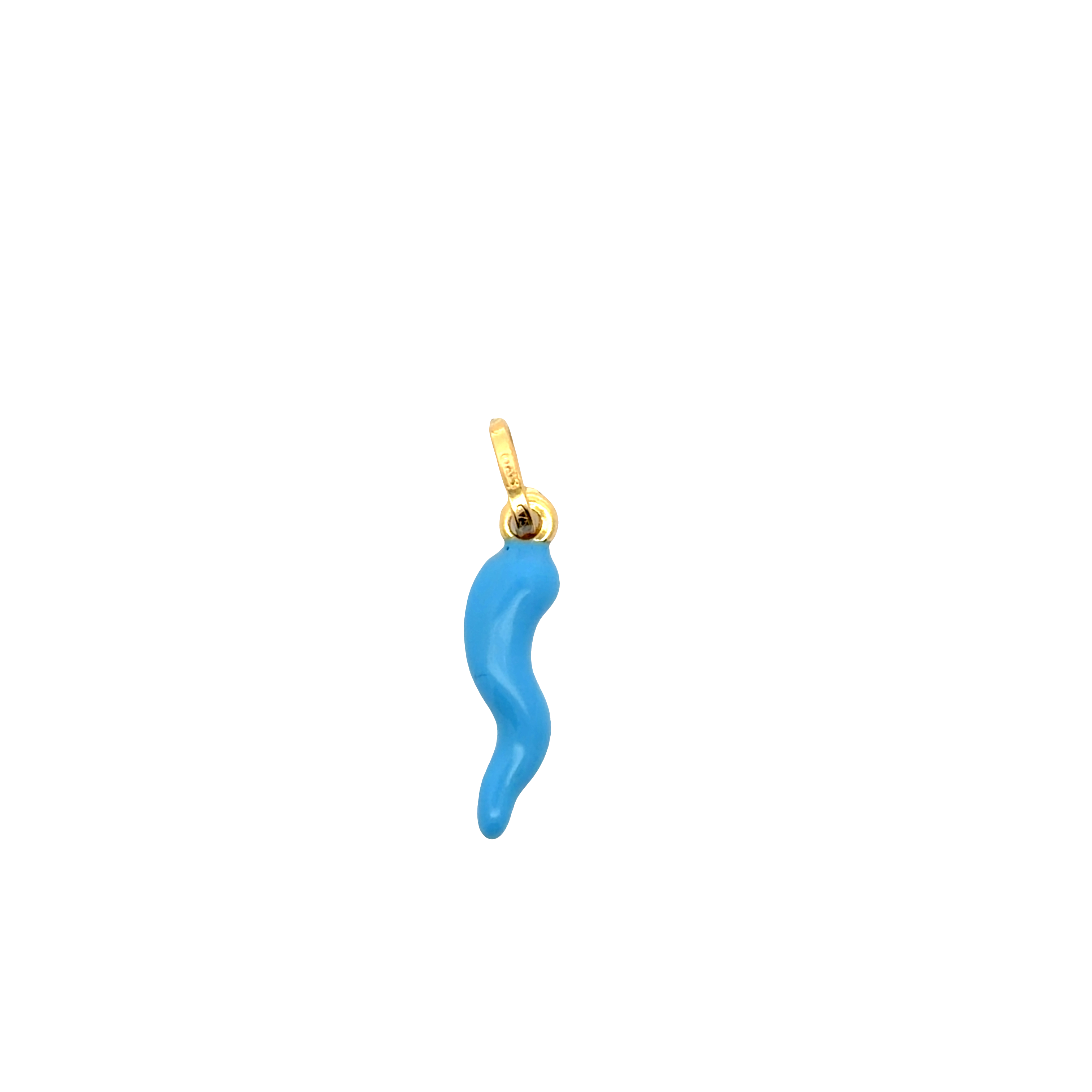 Yellow Gold Italian Horn Pendant with Blue Enamel