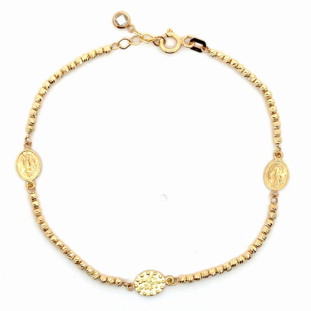 Yellow Gold Beaded Chain Bracelet with Religious Medallions