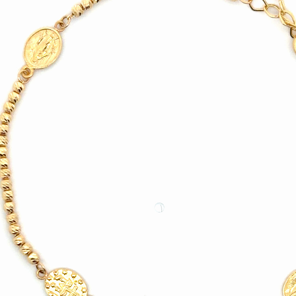 Yellow Gold Beaded Chain Bracelet with Religious Medallions