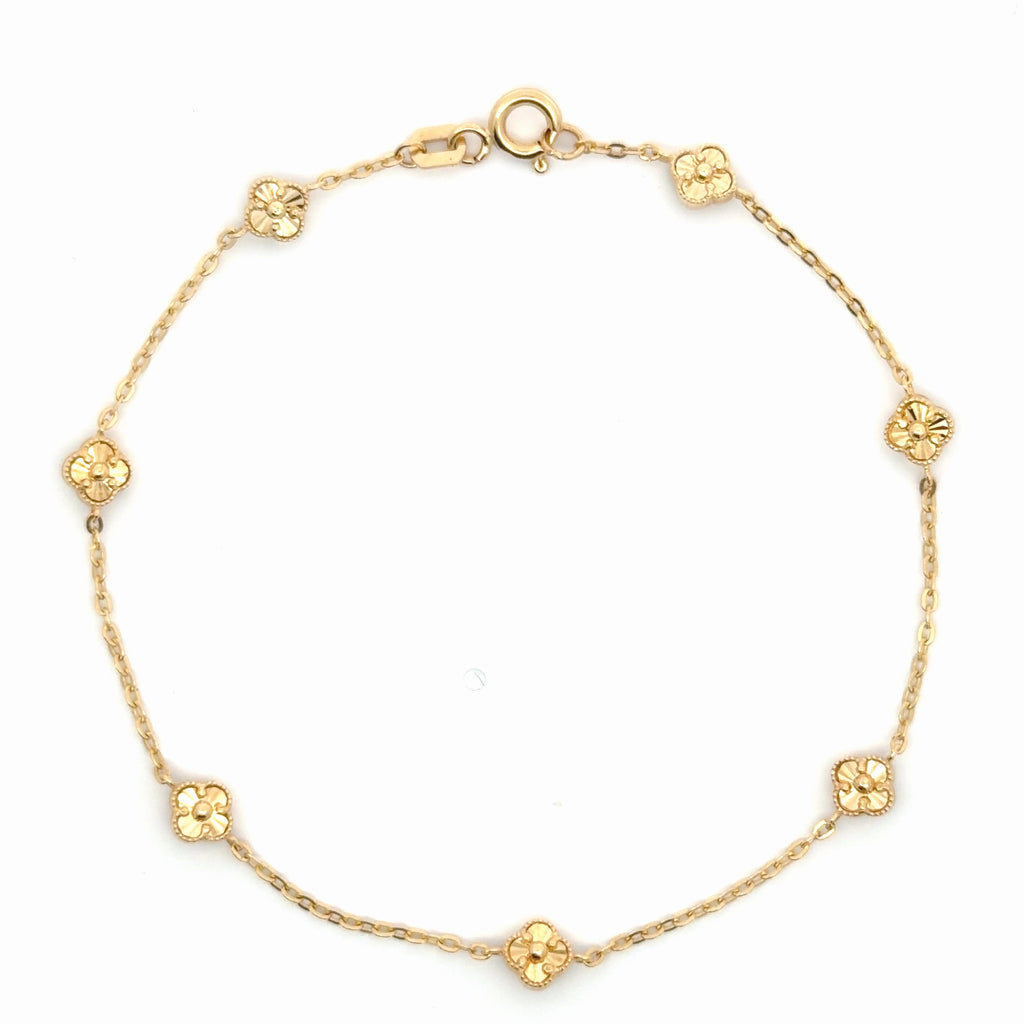 18K Yellow Gold Clover Station Chain Bracelet