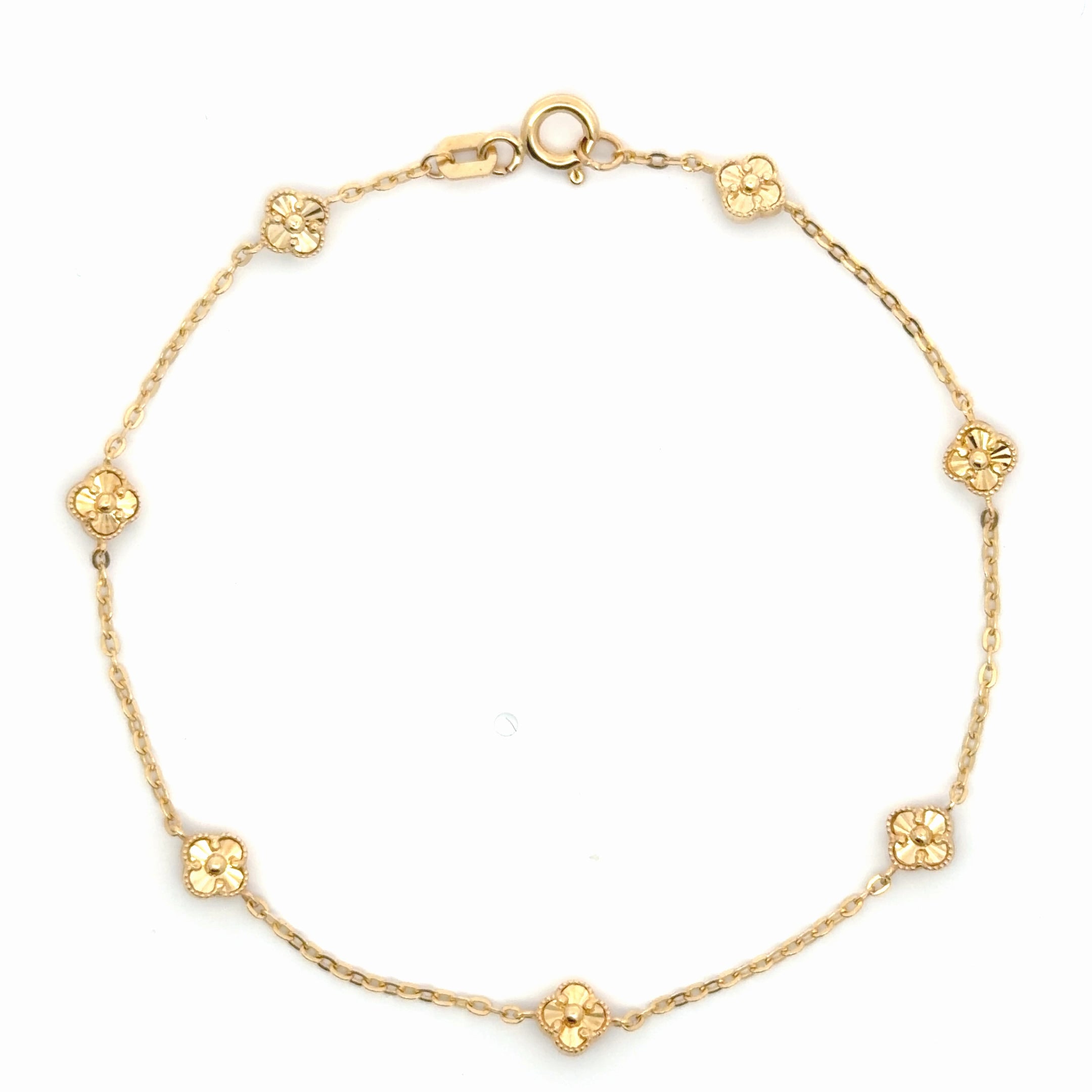 18K Yellow Gold Clover Station Chain Bracelet