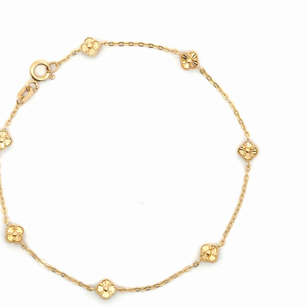18K Yellow Gold Clover Station Chain Bracelet