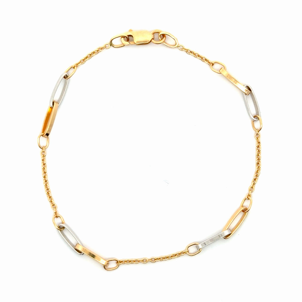 Two-Tone Elongated Link Yellow Gold Chain Bracelet