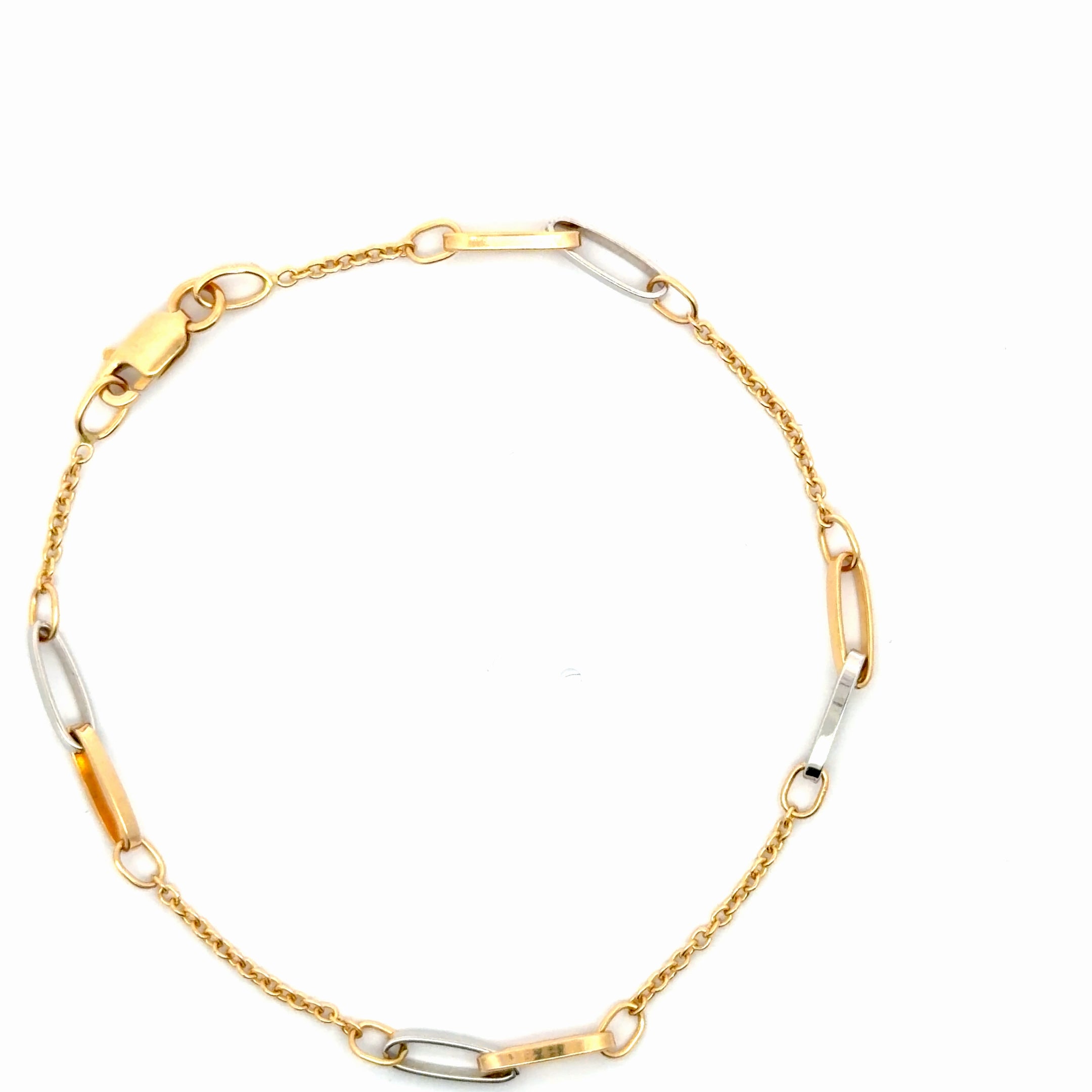 Two-Tone Elongated Link Yellow Gold Chain Bracelet
