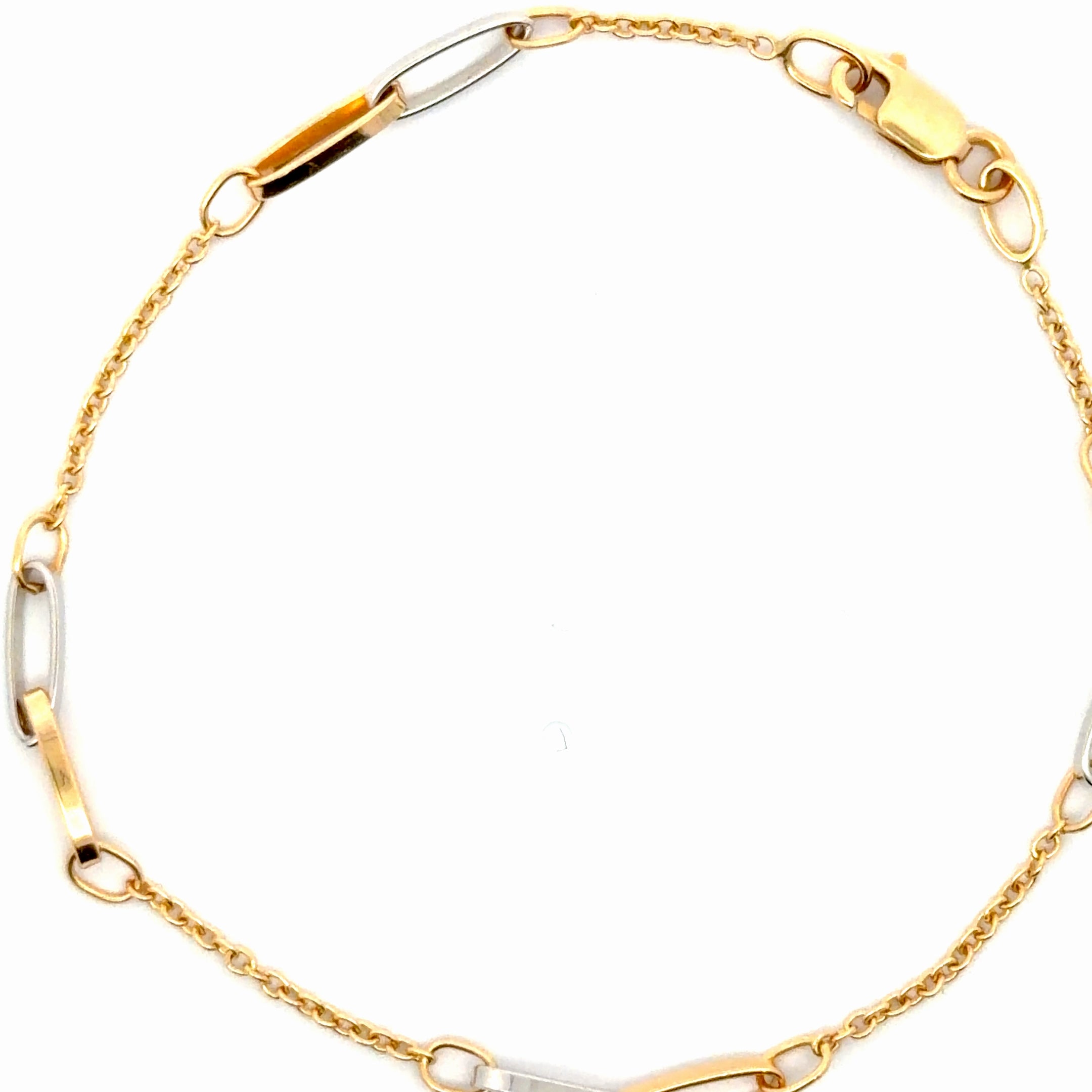 Two-Tone Elongated Link Yellow Gold Chain Bracelet