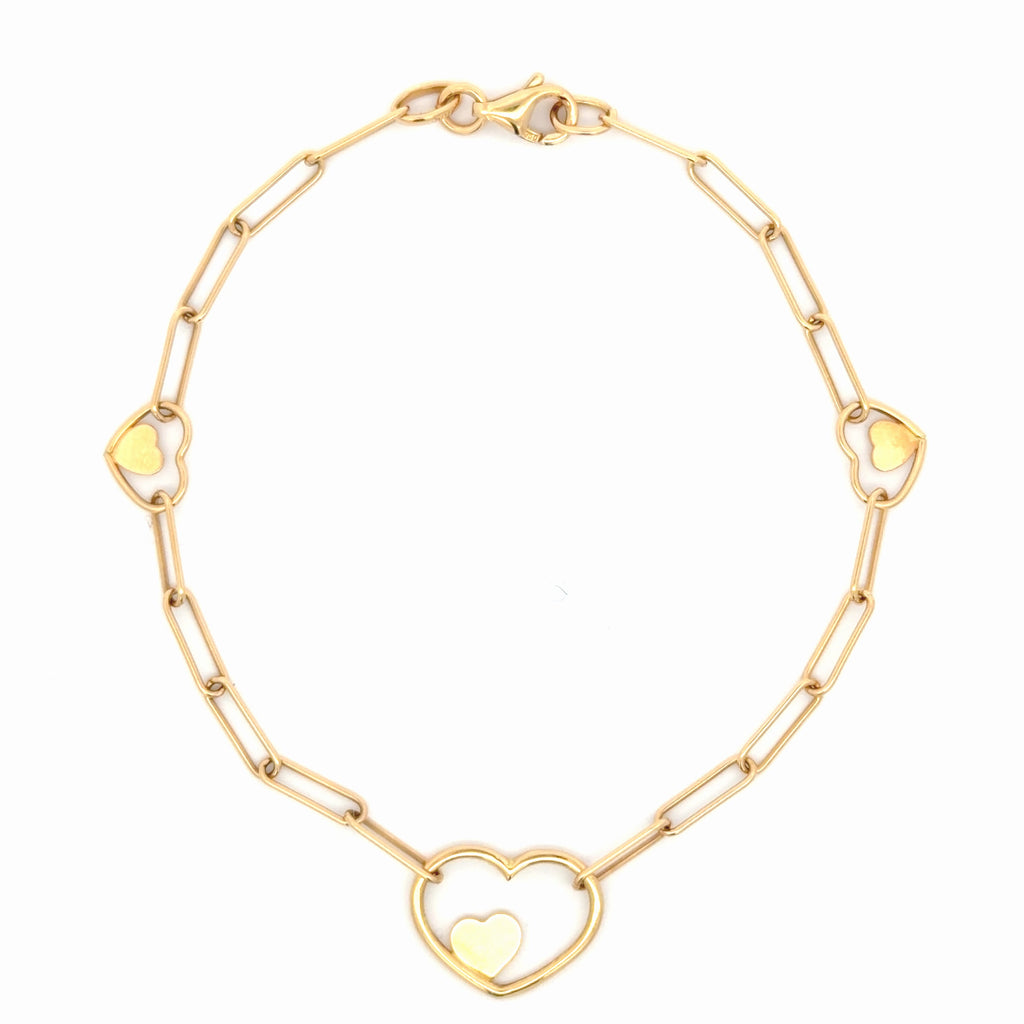Yellow Gold Heart Motif Chain Bracelet