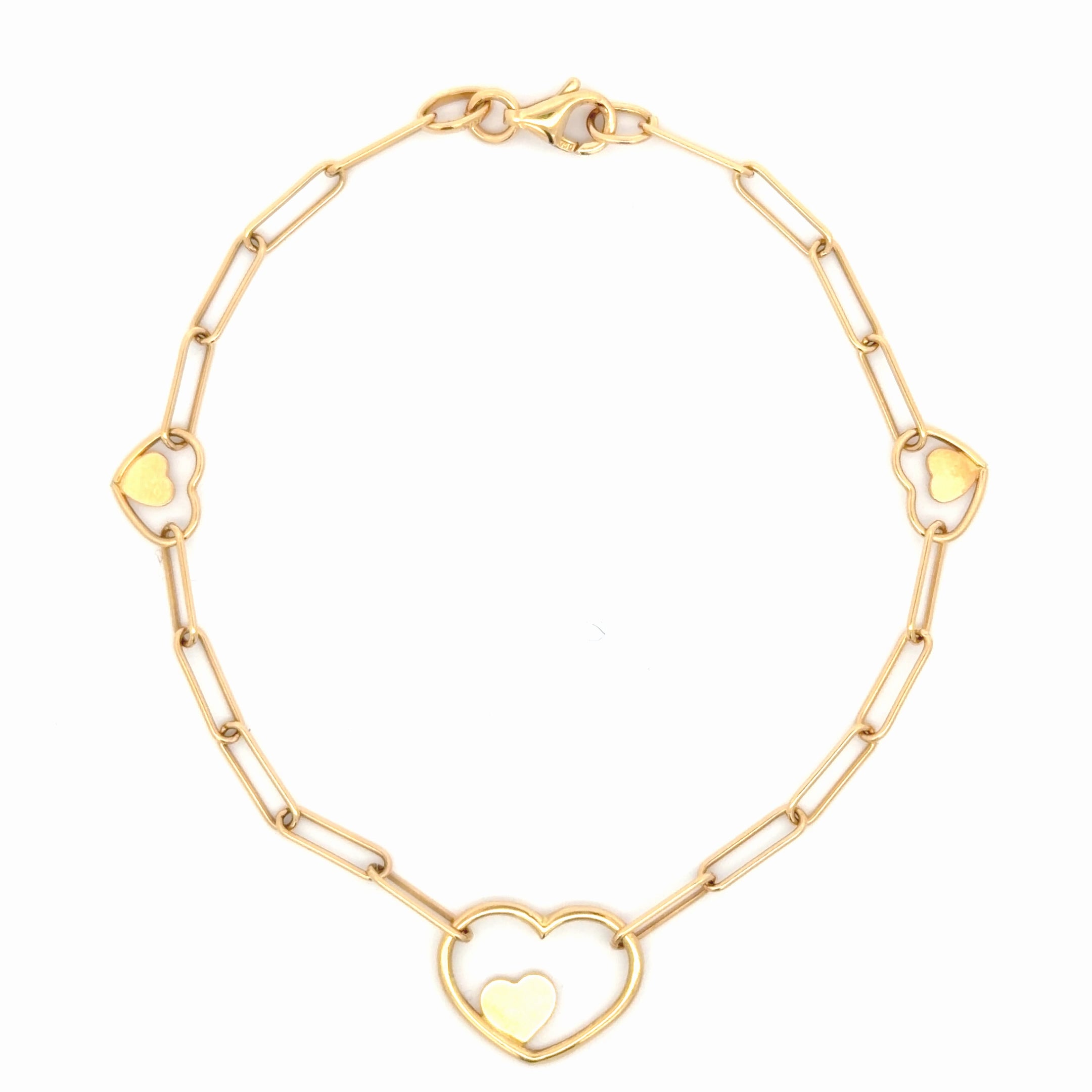 Yellow Gold Heart Motif Chain Bracelet