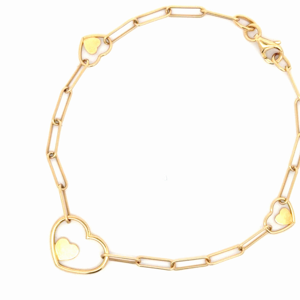 Yellow Gold Heart Motif Chain Bracelet