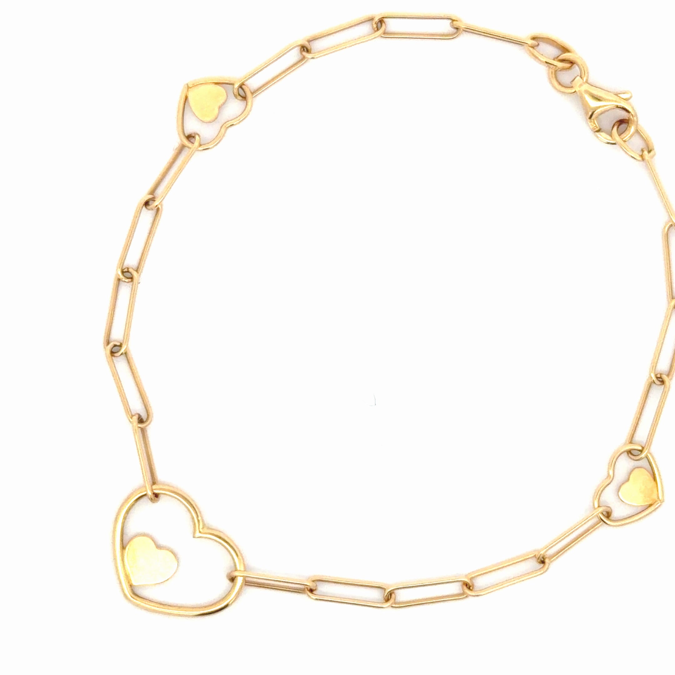 Yellow Gold Heart Motif Chain Bracelet