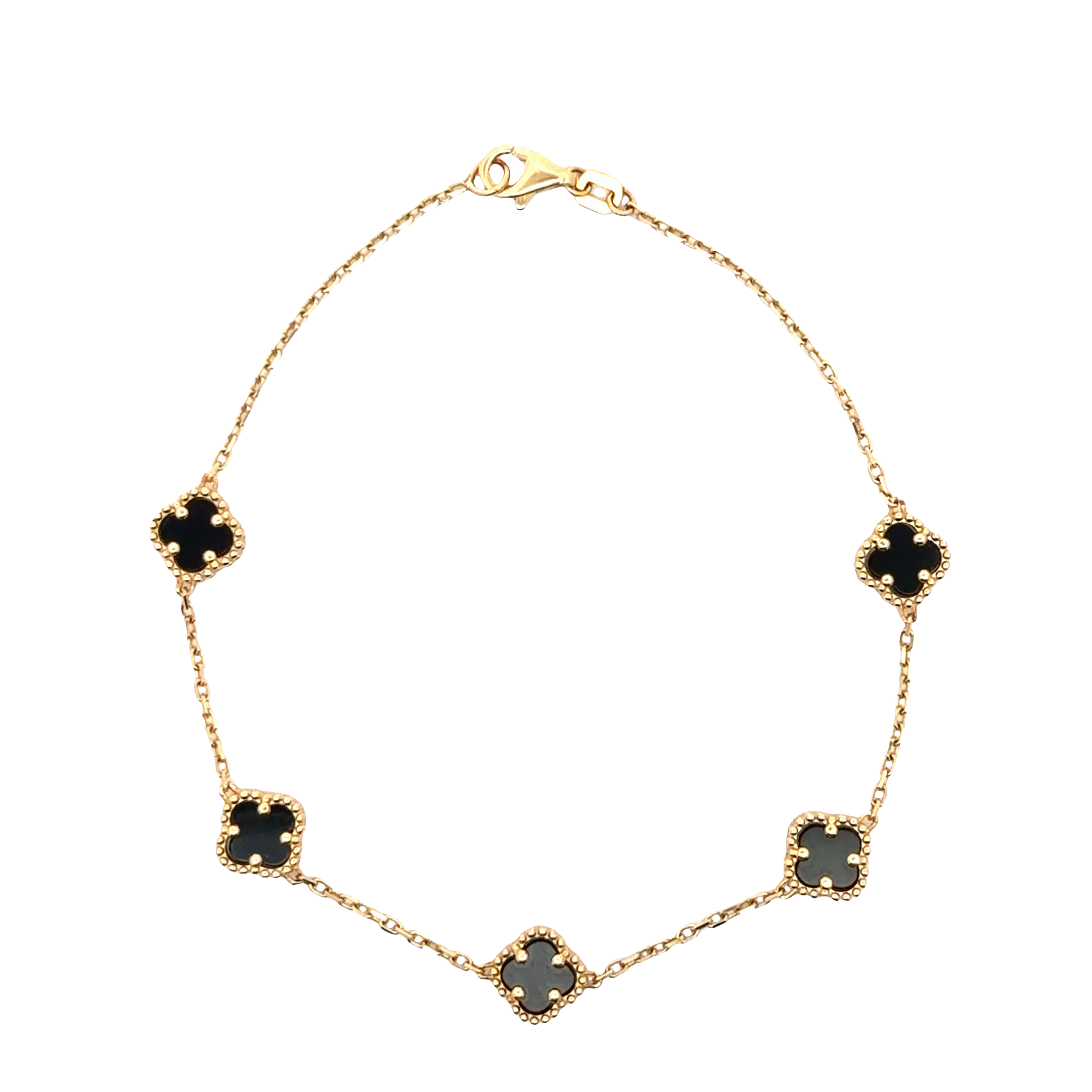 Yellow Gold Chain Bracelet with black clover