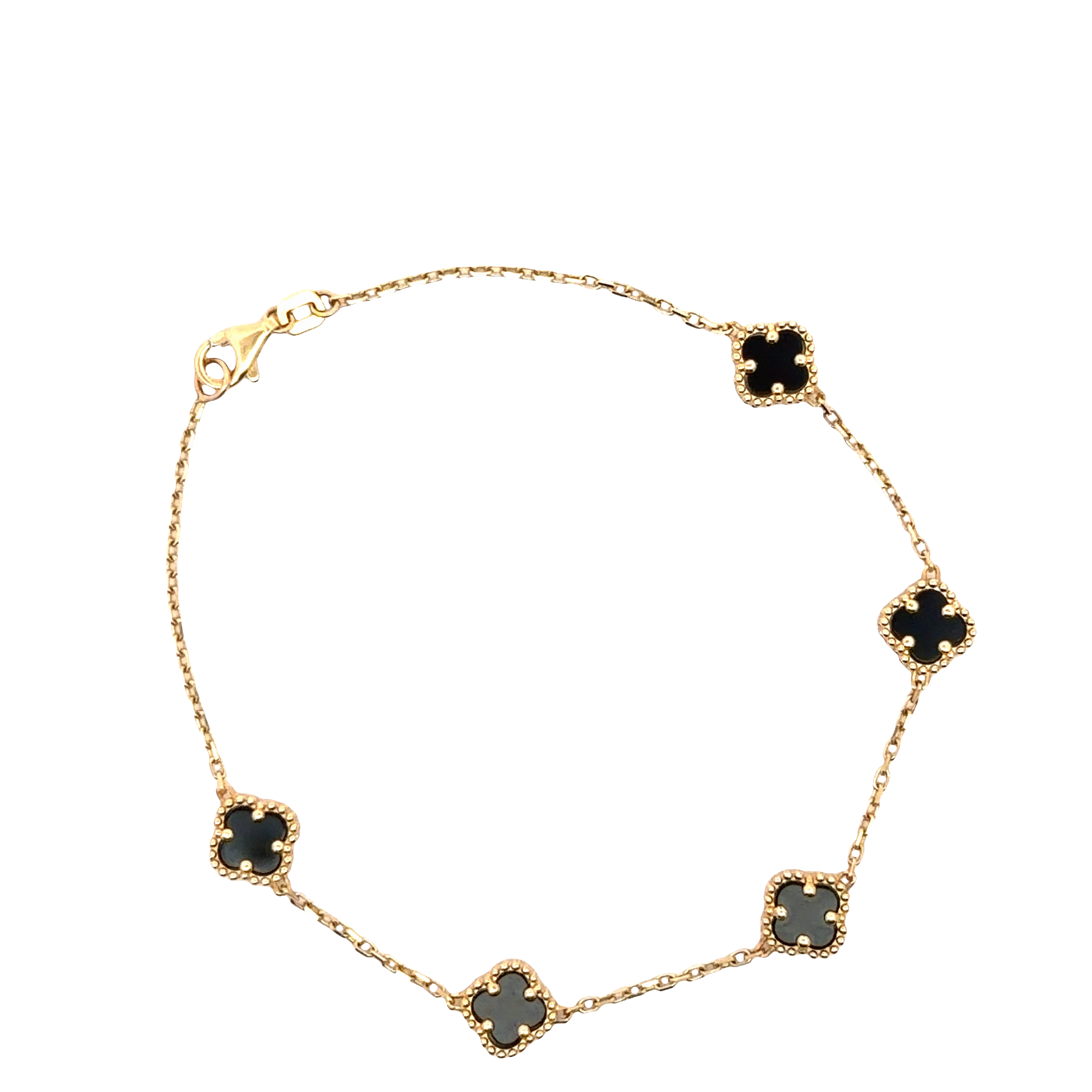 Yellow Gold Chain Bracelet with black clover