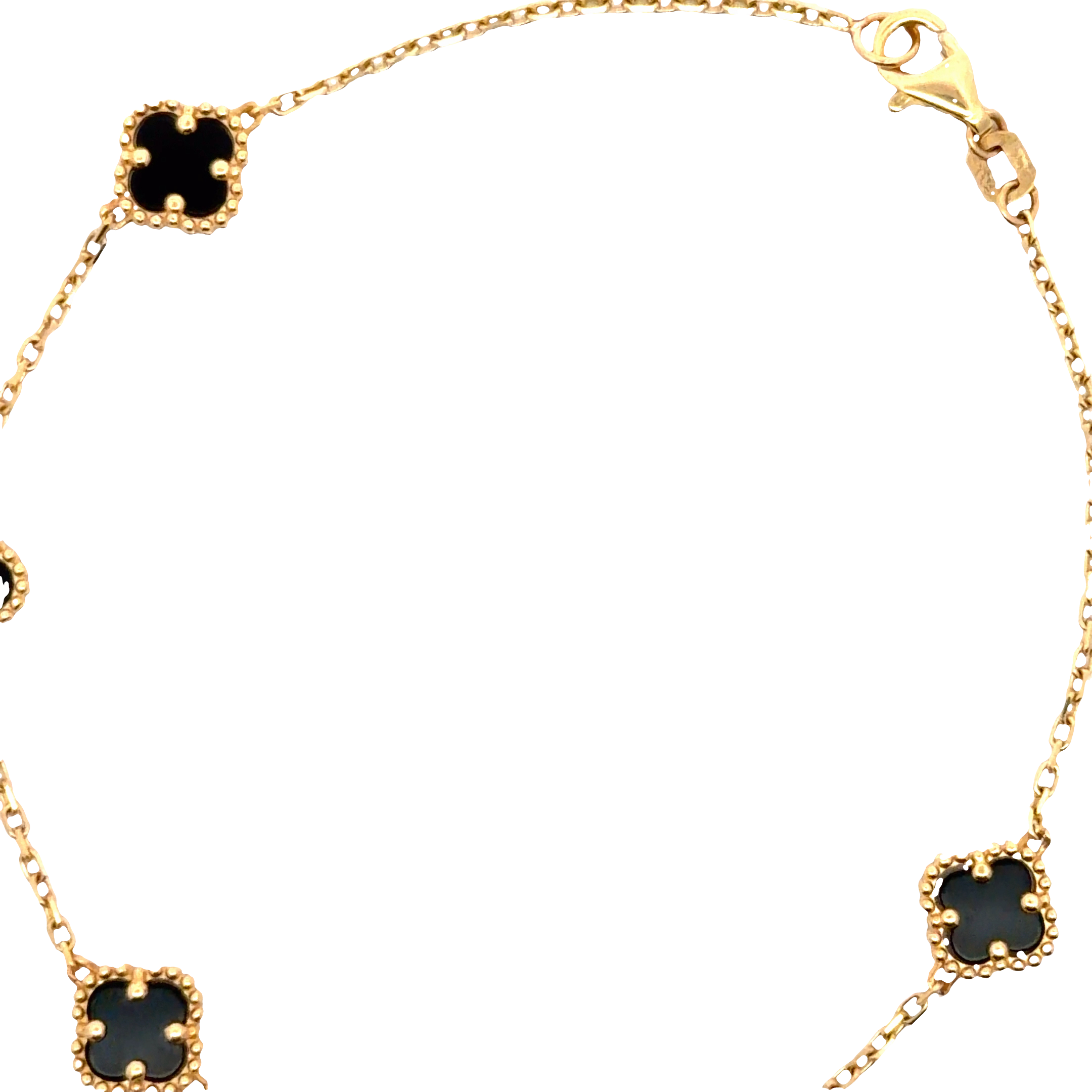 Yellow Gold Chain Bracelet with black clover