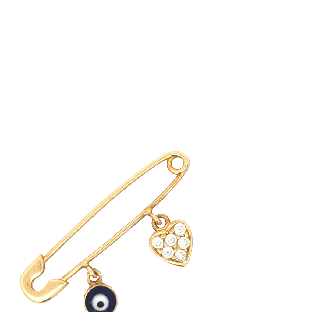 Yellow Gold Diamond Heart Baby Safety Pin Brooch