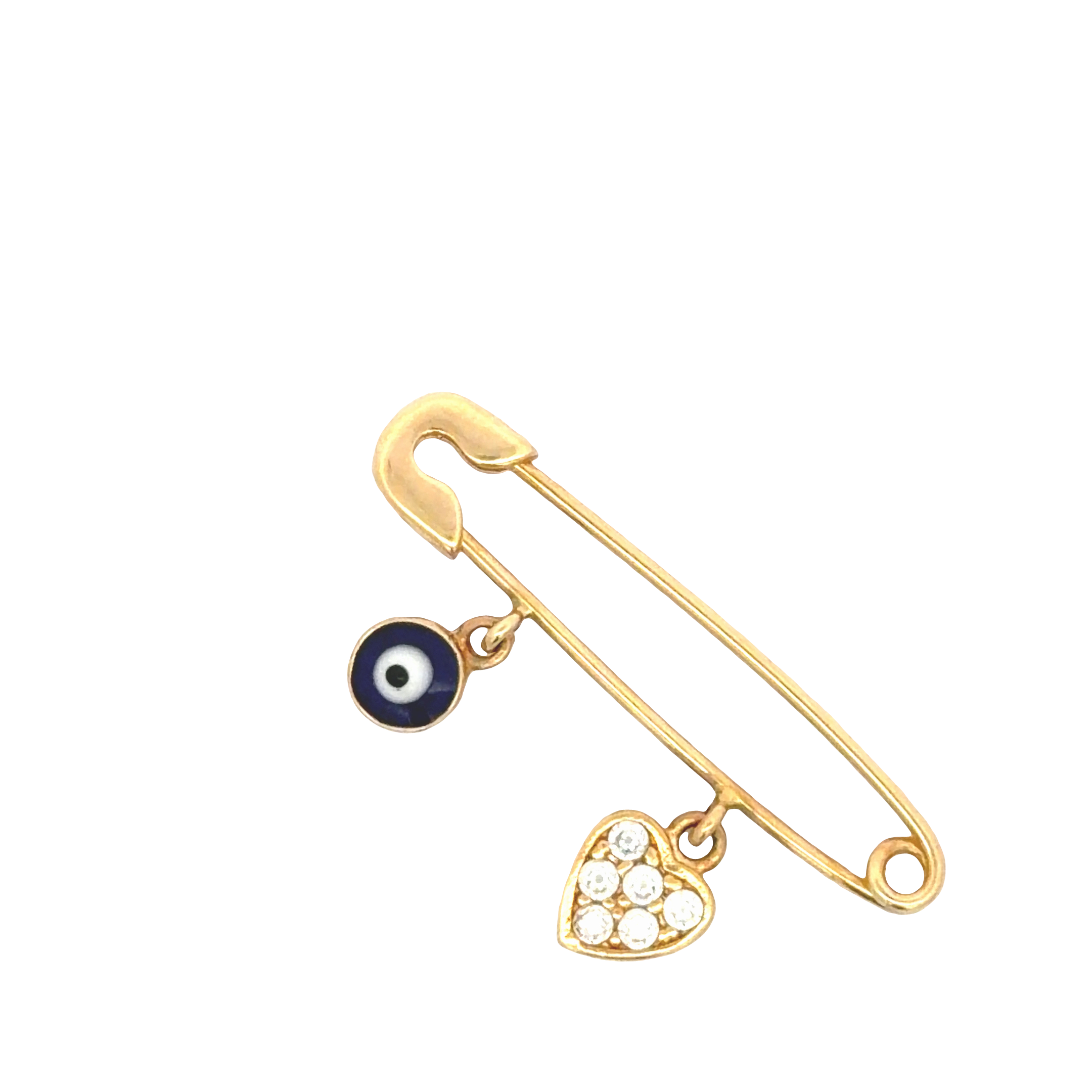 Yellow Gold Diamond Heart Baby Safety Pin Brooch