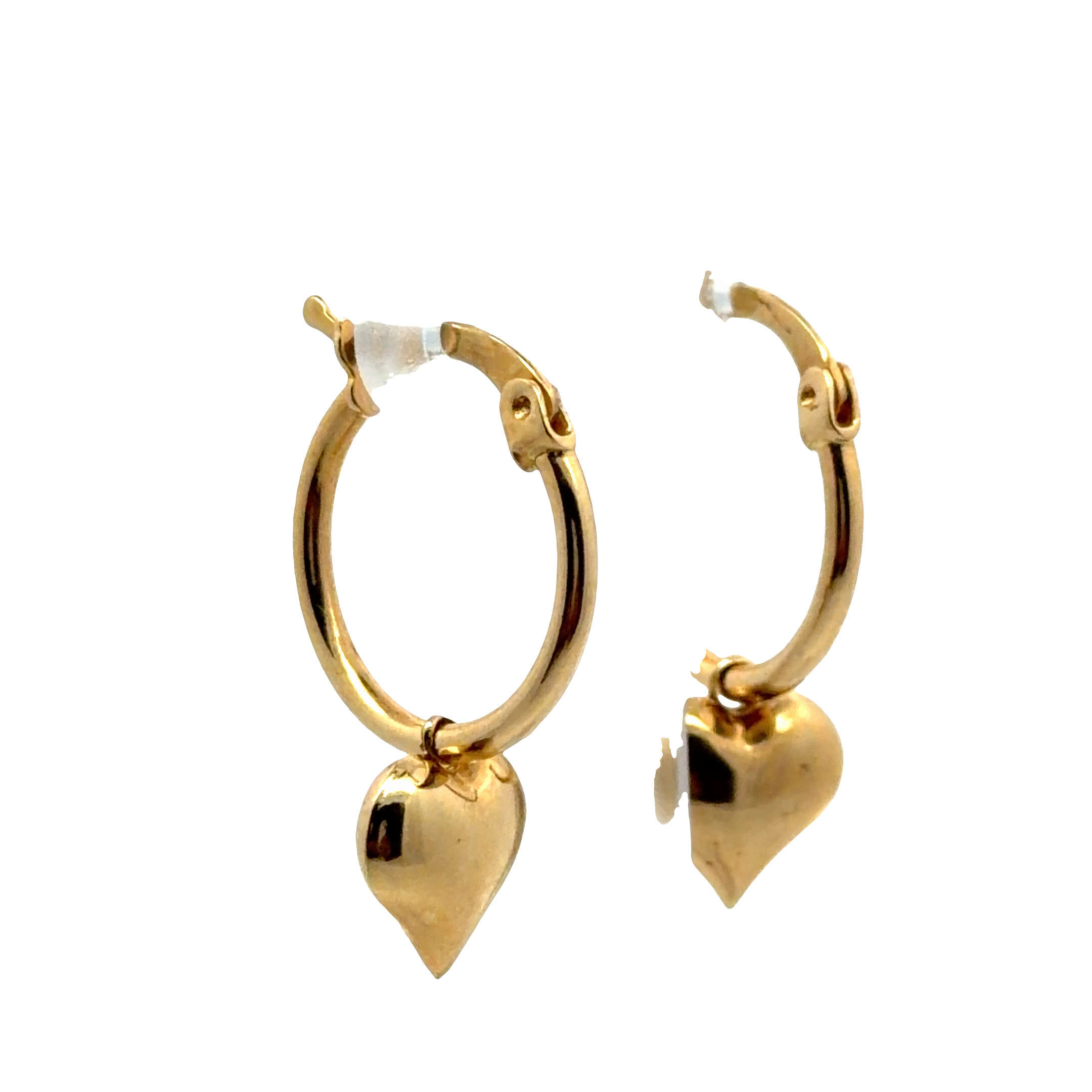 Yellow Gold Heart Charm Hoop Earrings
