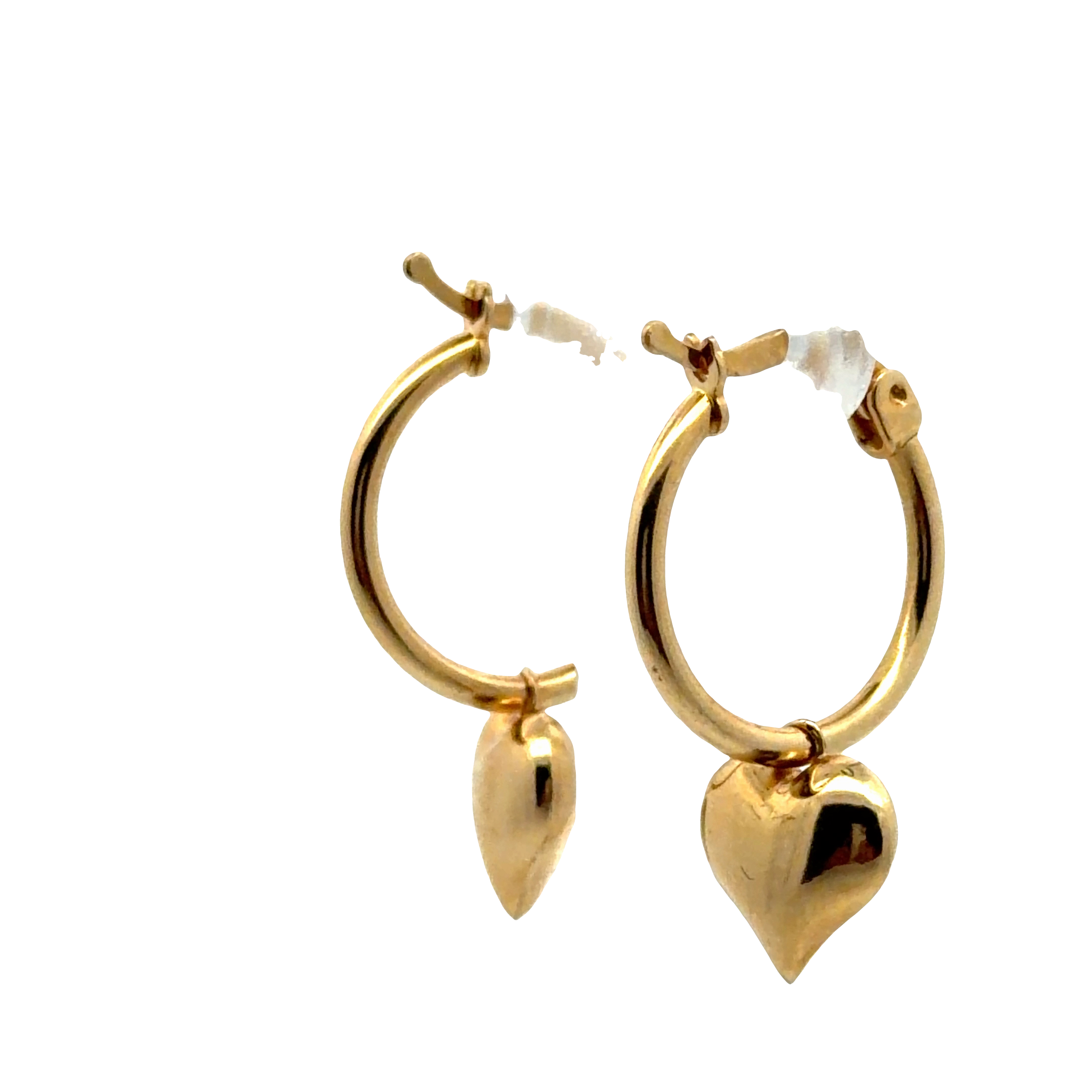 Yellow Gold Heart Charm Hoop Earrings