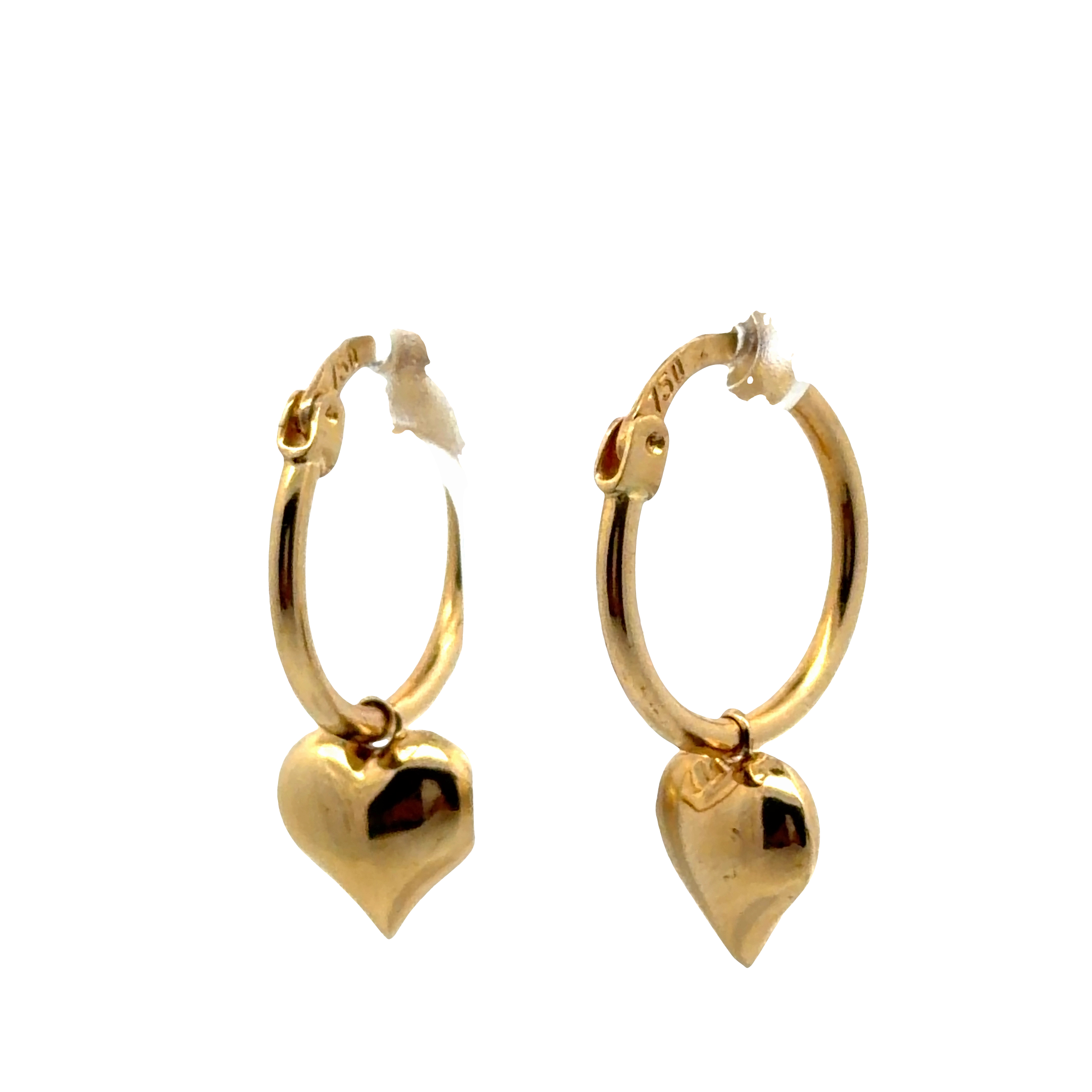 Yellow Gold Heart Charm Hoop Earrings