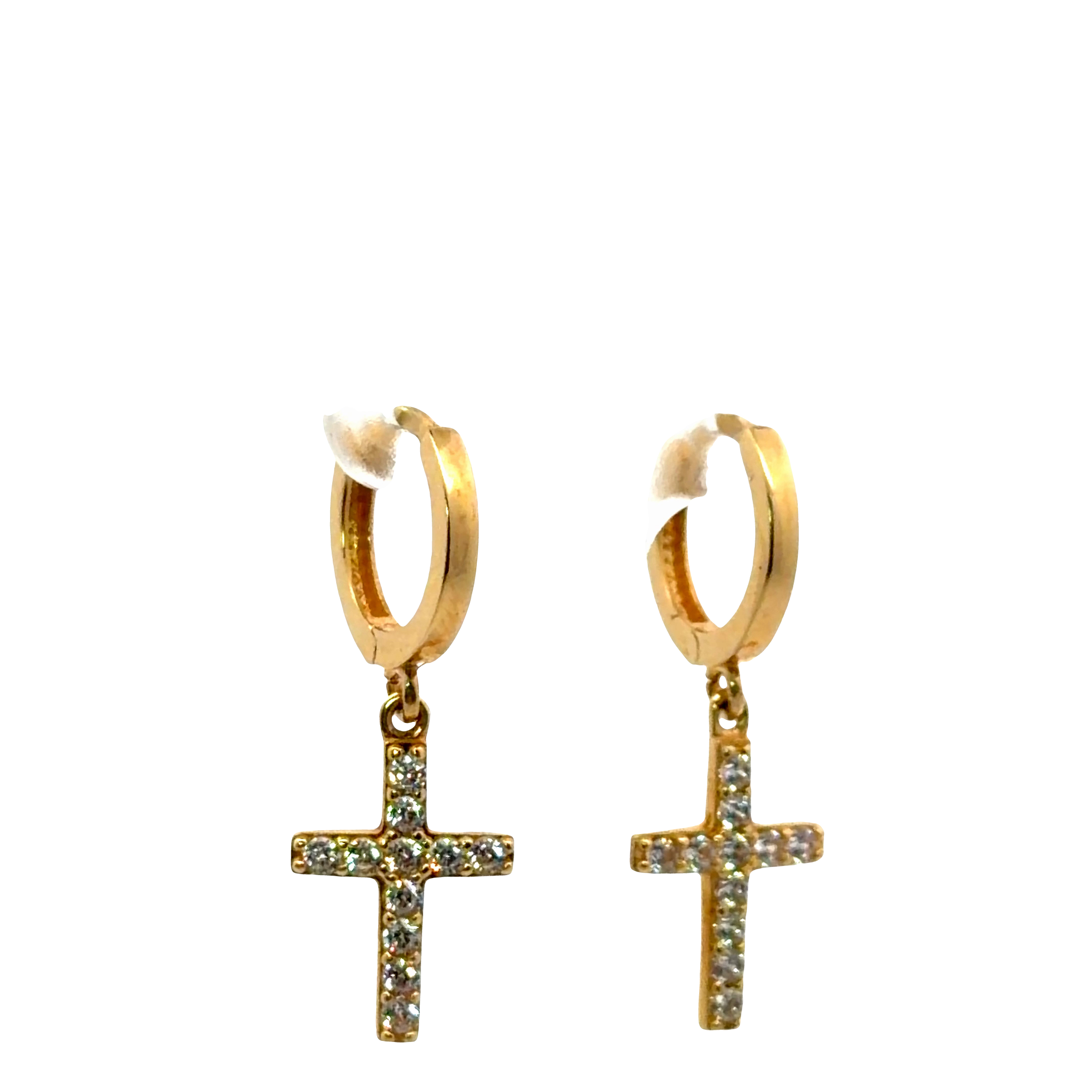 Yellow Gold brillant cross Hoop Earrings