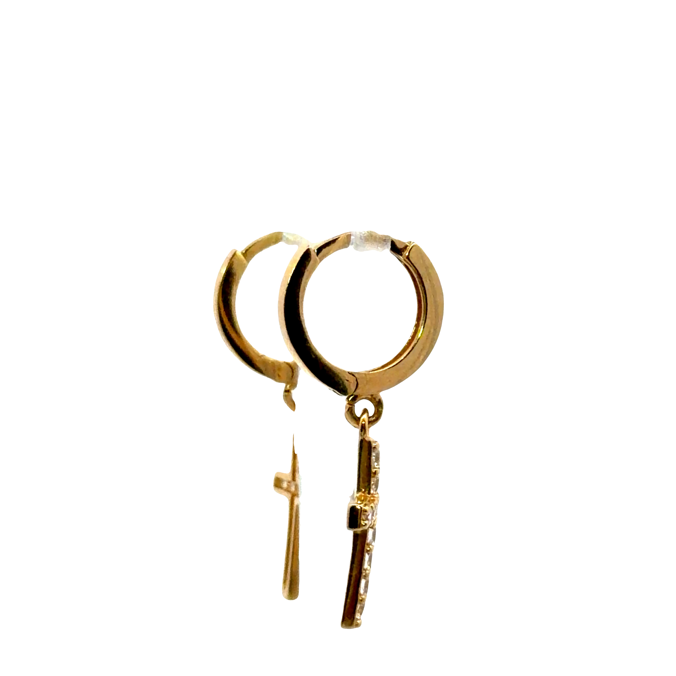 Yellow Gold brillant cross Hoop Earrings