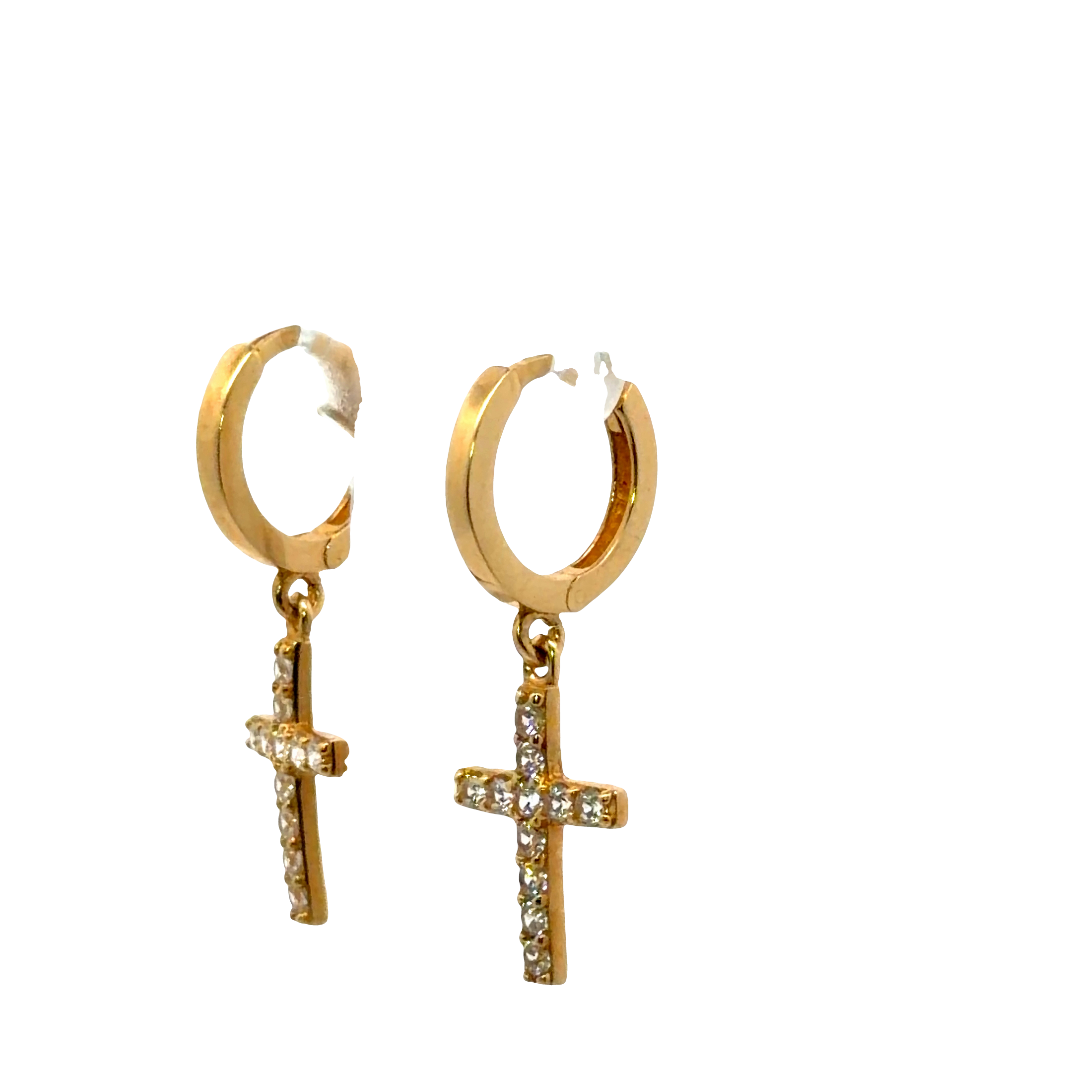 Yellow Gold brillant cross Hoop Earrings
