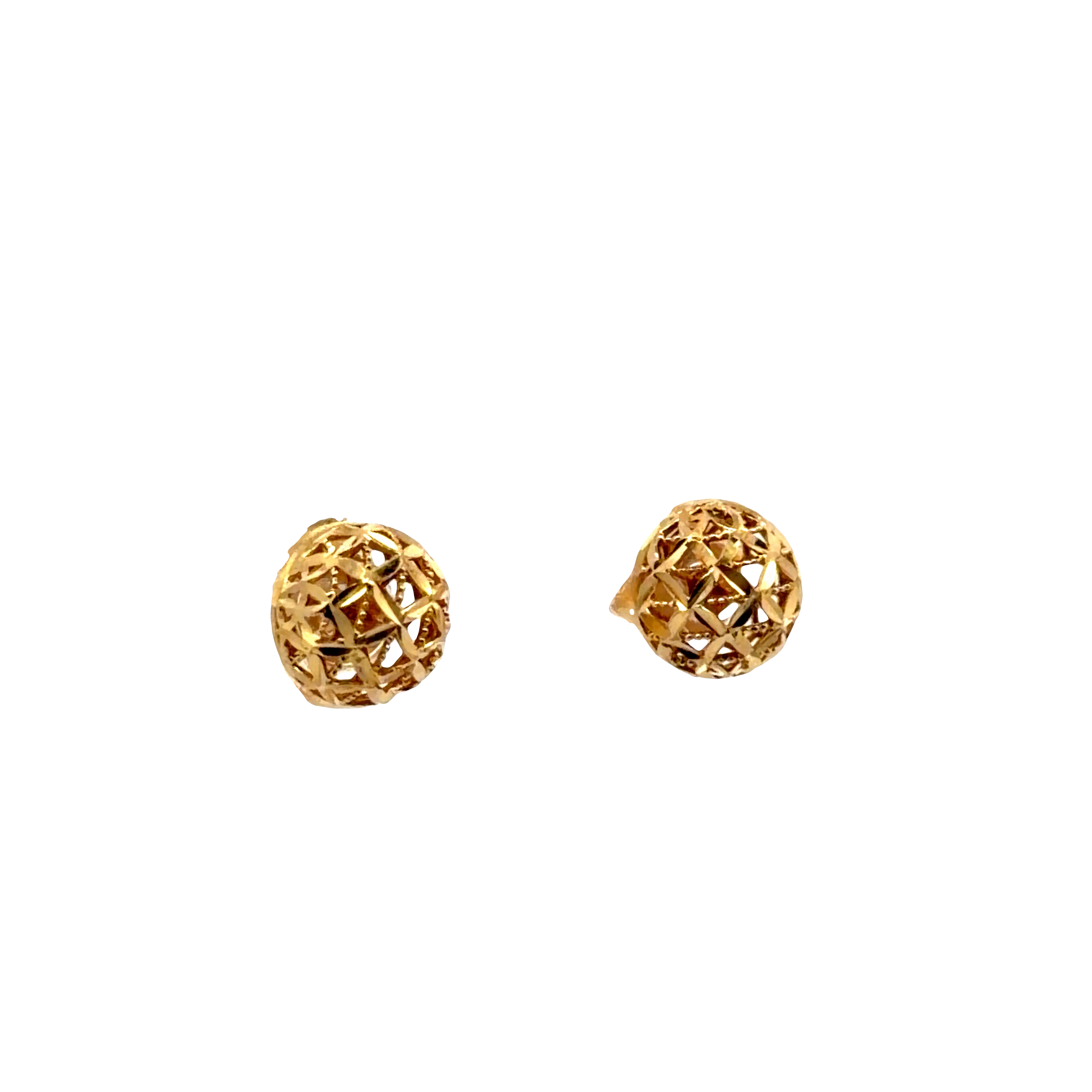 Yellow Gold Geometric Lattice Stud Earrings