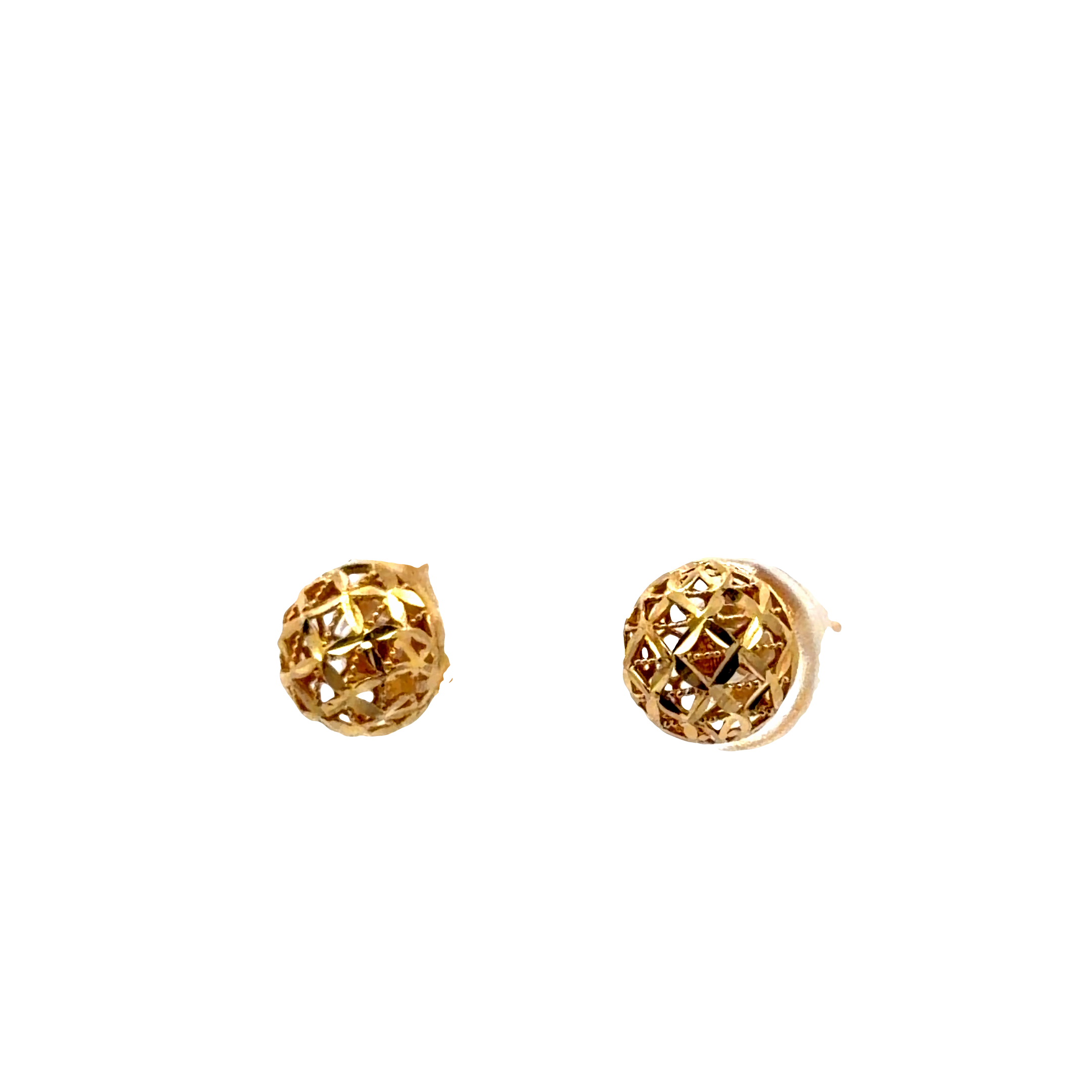 Yellow Gold Geometric Lattice Stud Earrings