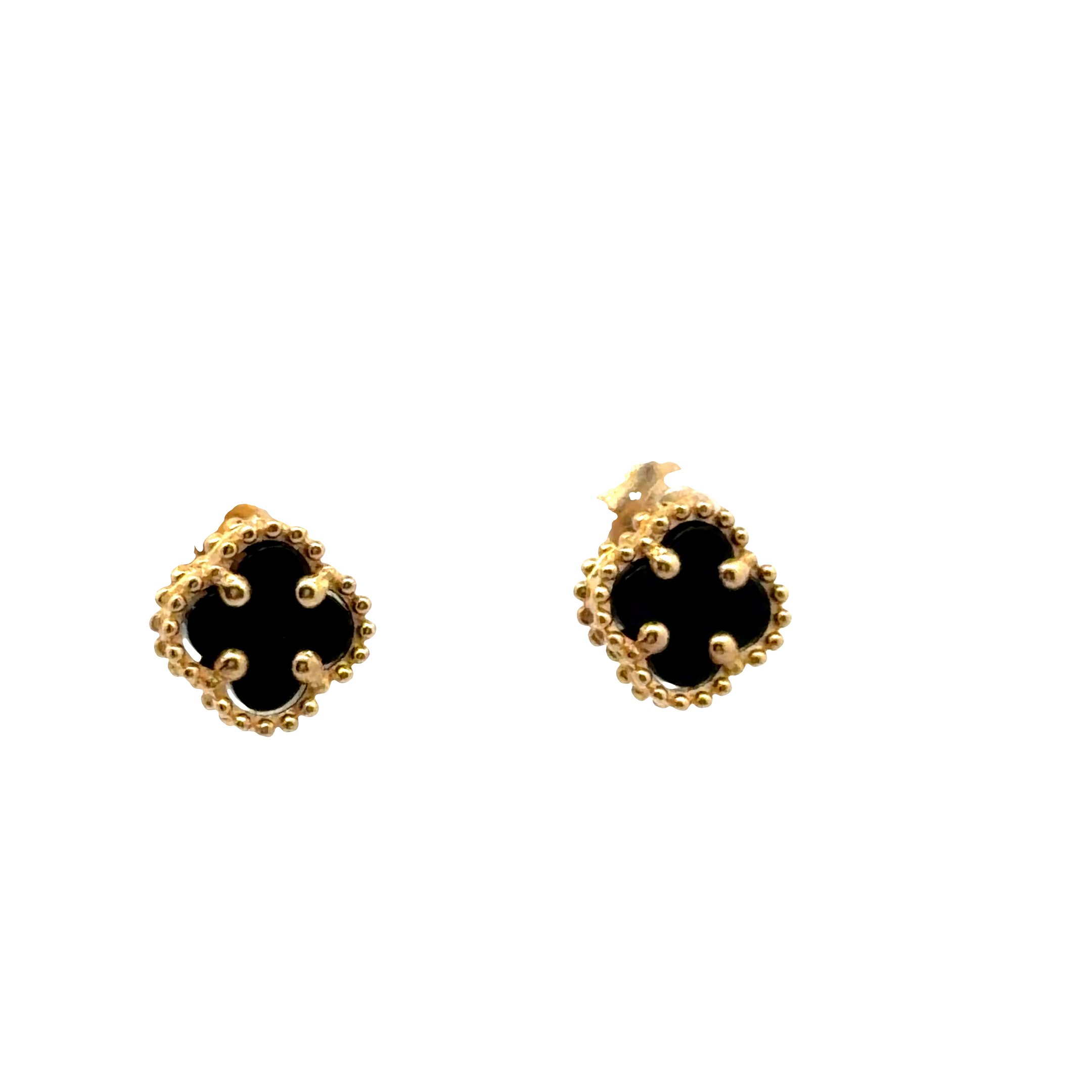 Yellow Gold Stud Earrings with Clover black