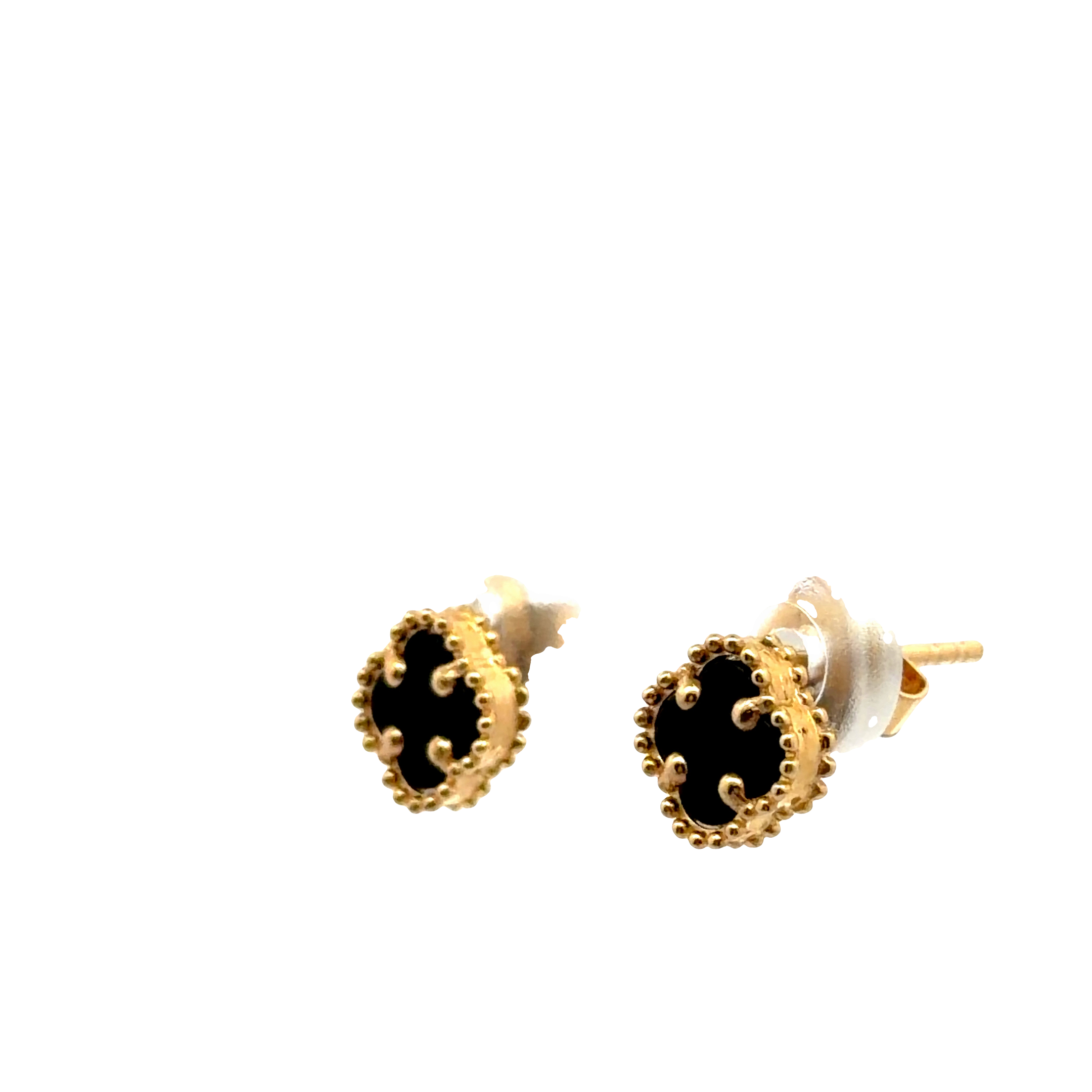 Yellow Gold Stud Earrings with Clover black