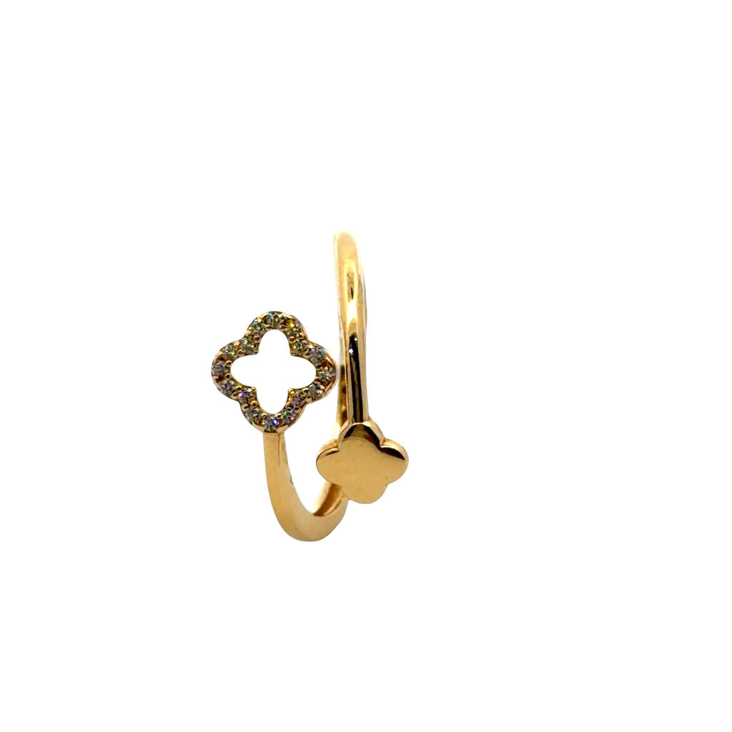 Yellow Gold Band Ring with brillant Clover Accents
