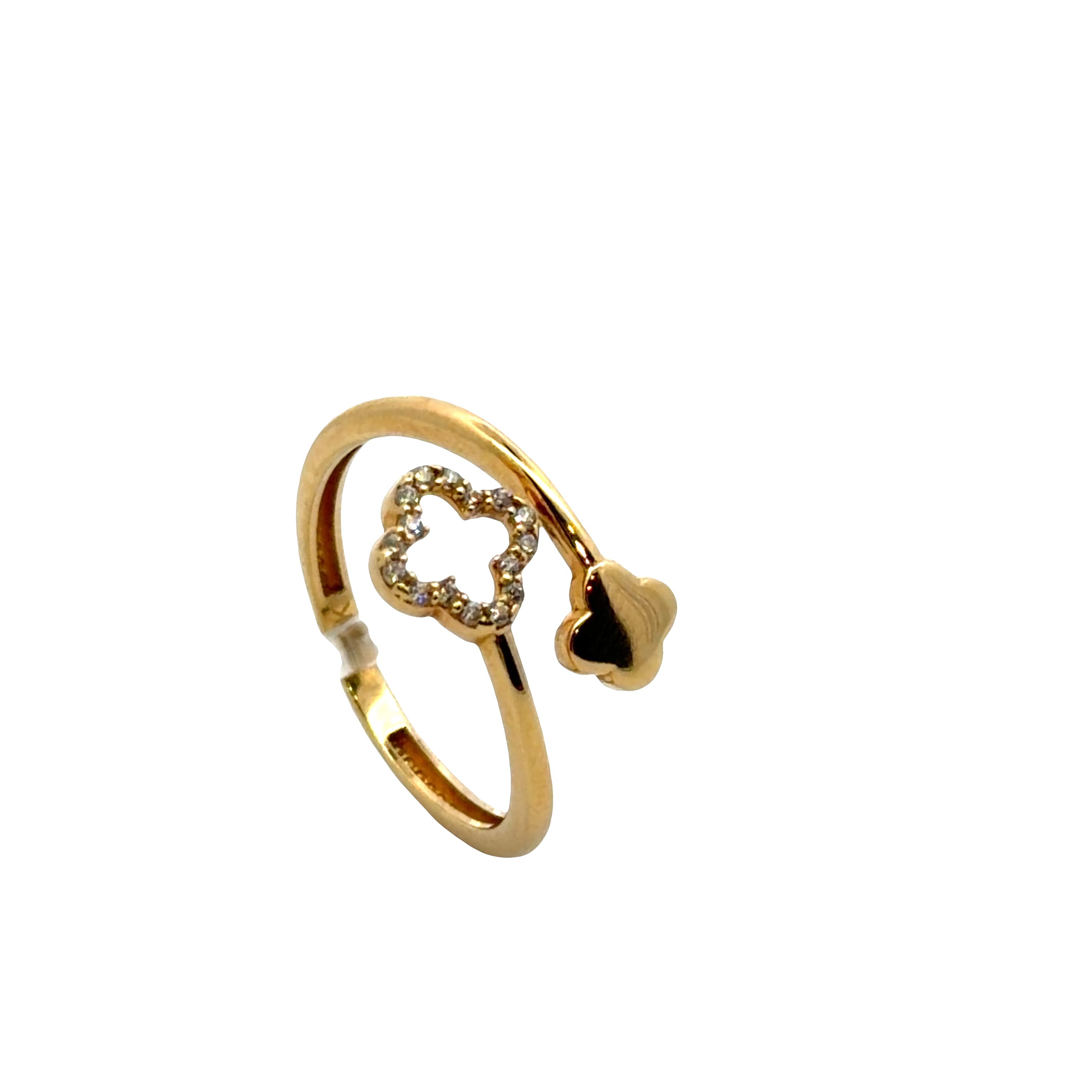 Yellow Gold Band Ring with brillant Clover Accents