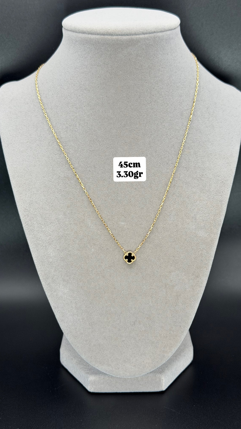 Onyx Clover Charm Necklace in Yellow Gold