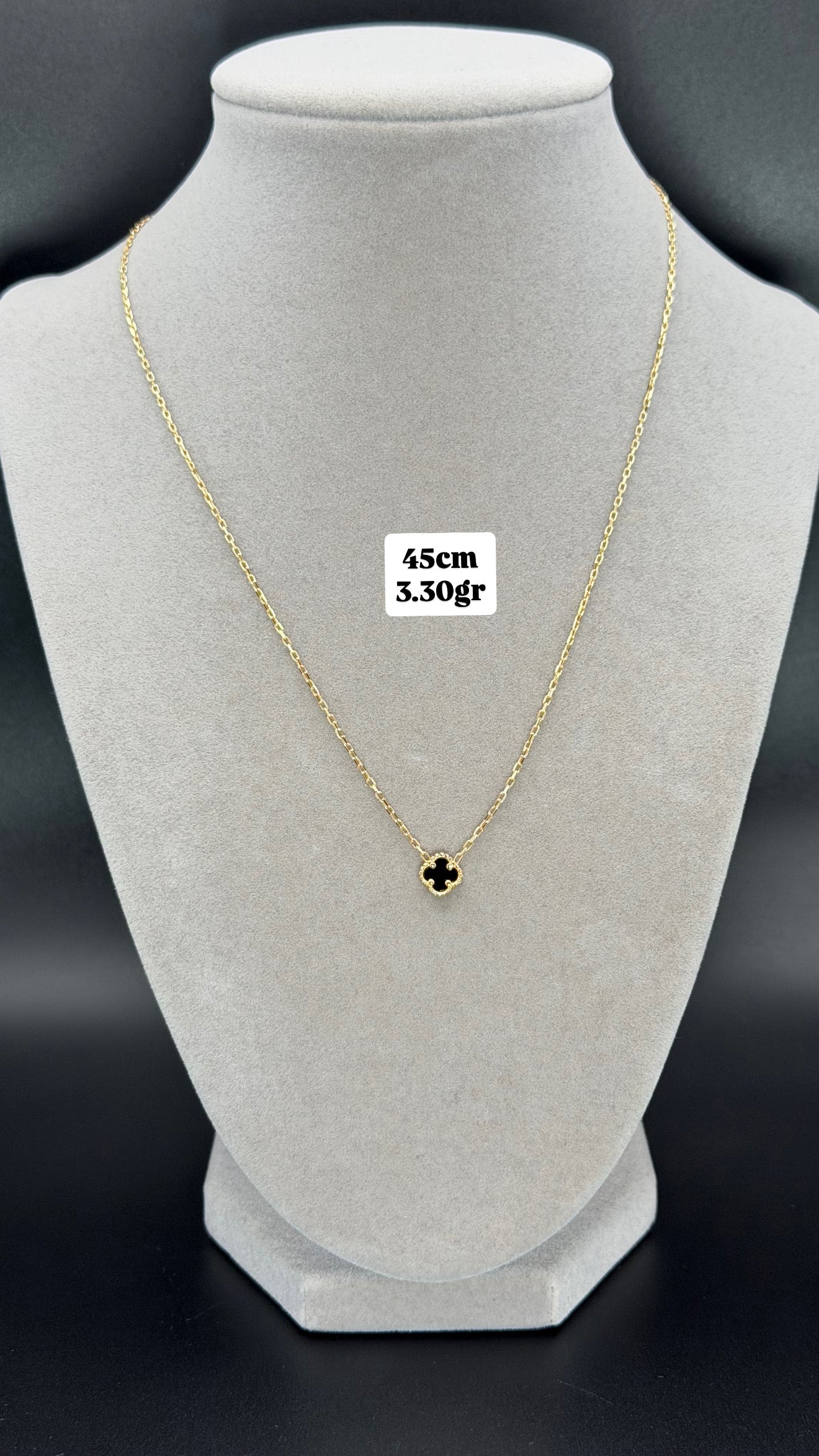 Onyx Clover Charm Necklace in Yellow Gold