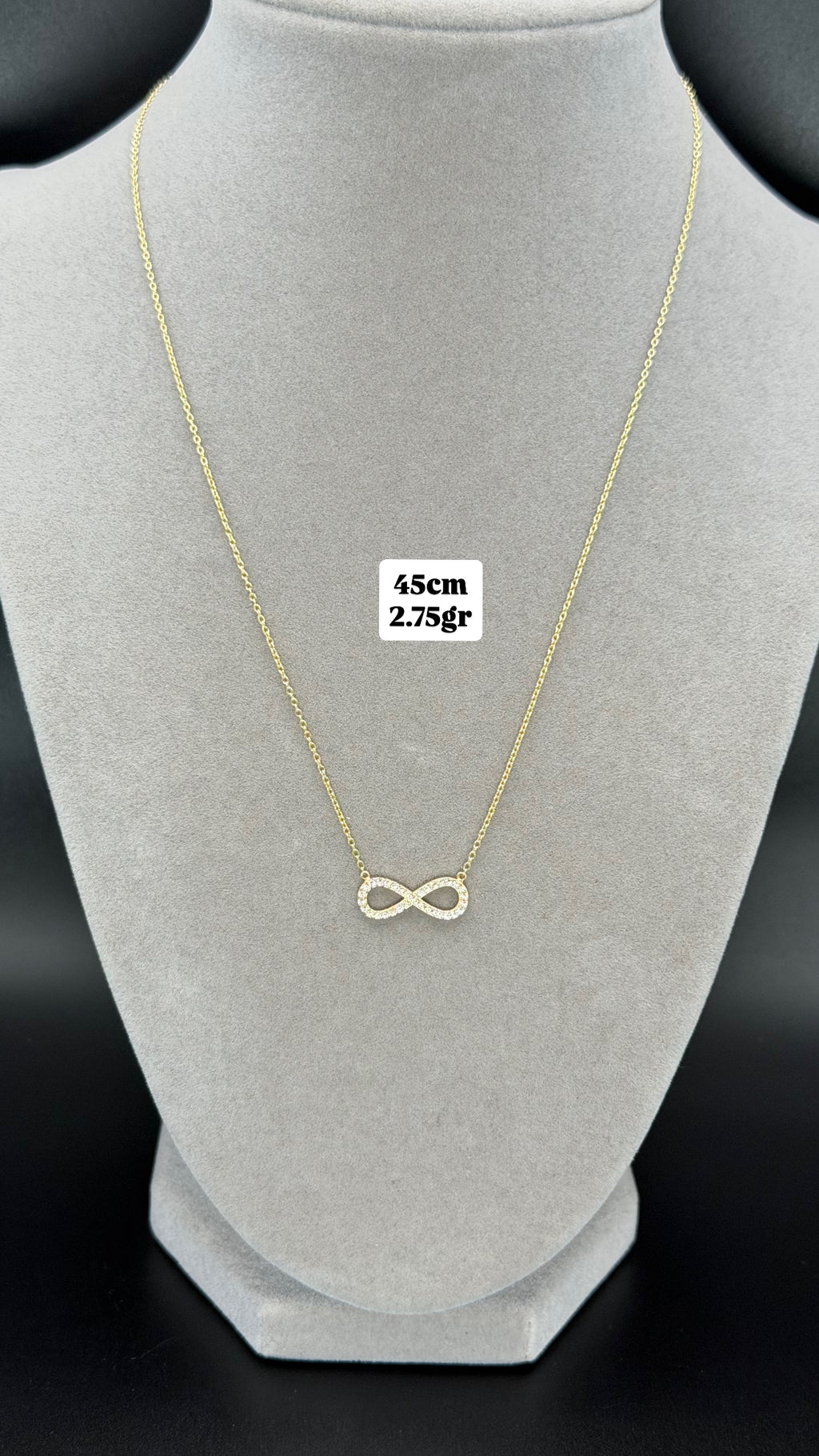 Zirconia Infinity Pendant Necklace in Yellow Gold