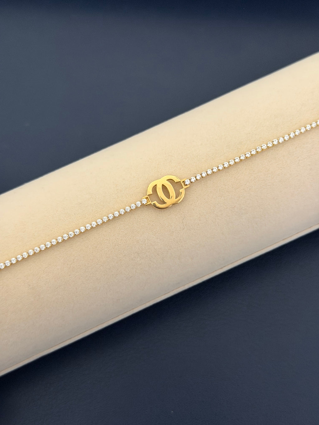 Yellow Gold zirconia Tennis Bracelet with Interlocking Logo